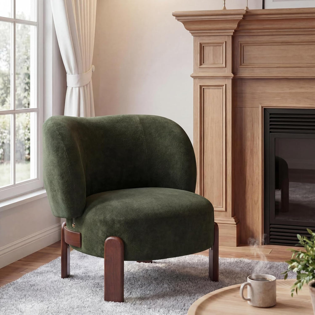 Christopher Knight Home Lily Wingback Accent Chair, Fabric Upholstered Club Chair, Solid Wood Single Lounge Sofa, Comfy Reading Chair for Living Room, Olive Green