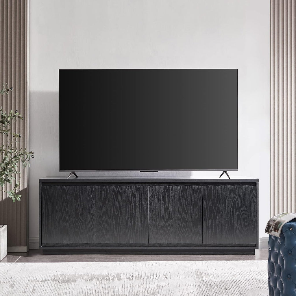 Henn&Hart TV Stand for TVs up to 75' with 2 Concealed Storage Cabinets and Adjustable Shelves for Living Room, Family Room, or Office, Natural Black