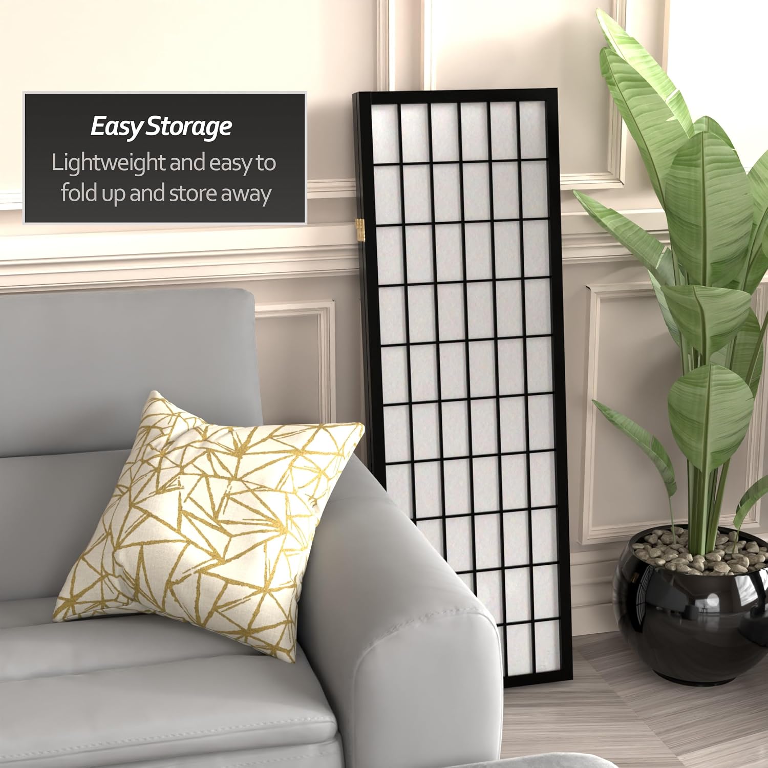 4 ft. Short Window Pane Shoji Screen - Black - 3 Panels