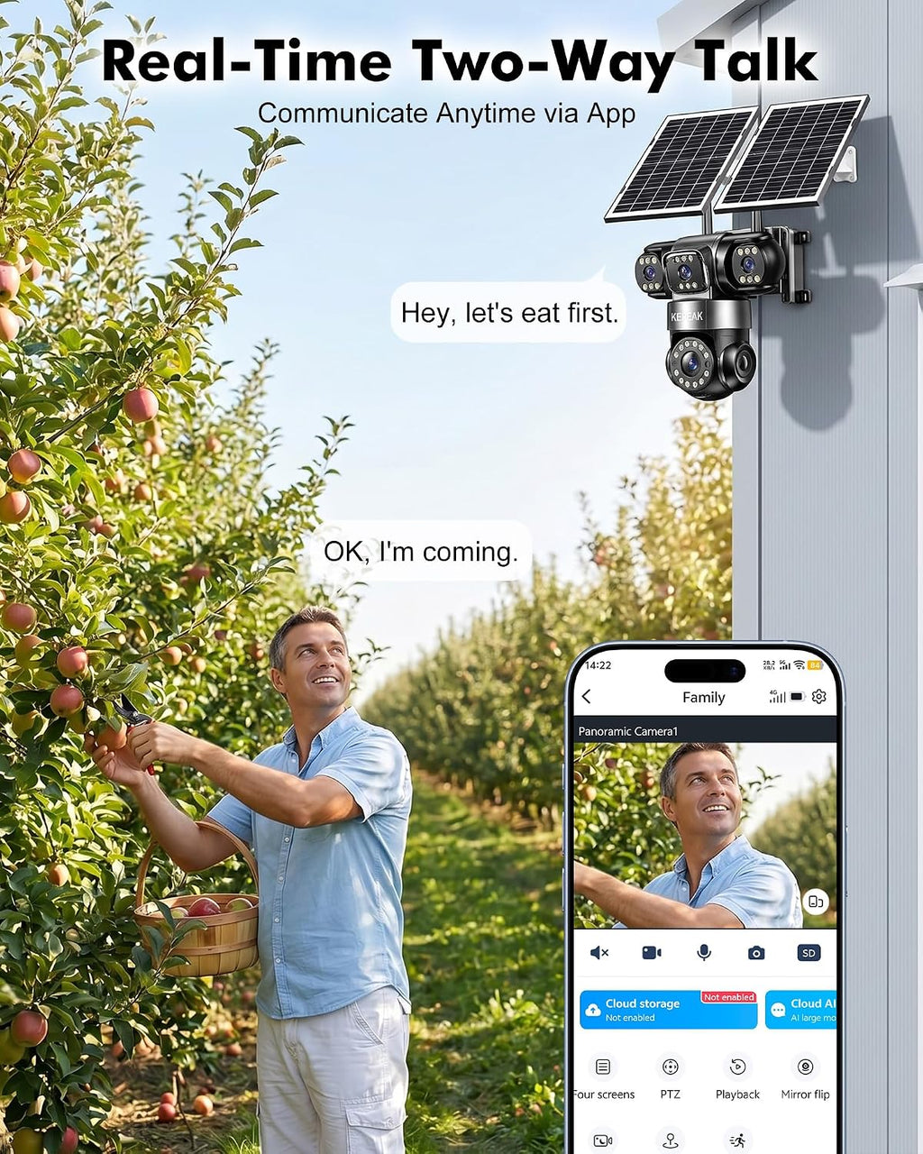 KEPEAK 4G LTE Cellular Solar Security Camera Wireless Outdoor, 4 Lens No WiFi Solar Powered Camera, Color Night Vision, PIR Motion Sensor, 2 Way Talk, Built in SIM Card