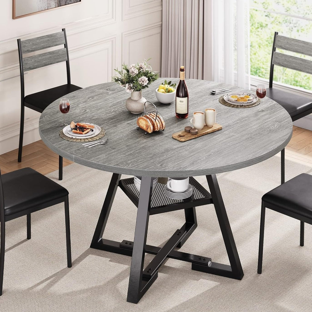Jocoevol Round Dining Table for 4,Kitchen Dining Room Circle Dinner Pedestal Table,Space Saving Wood Kitchen & Dining Room Furniture (Grey, 47In)
