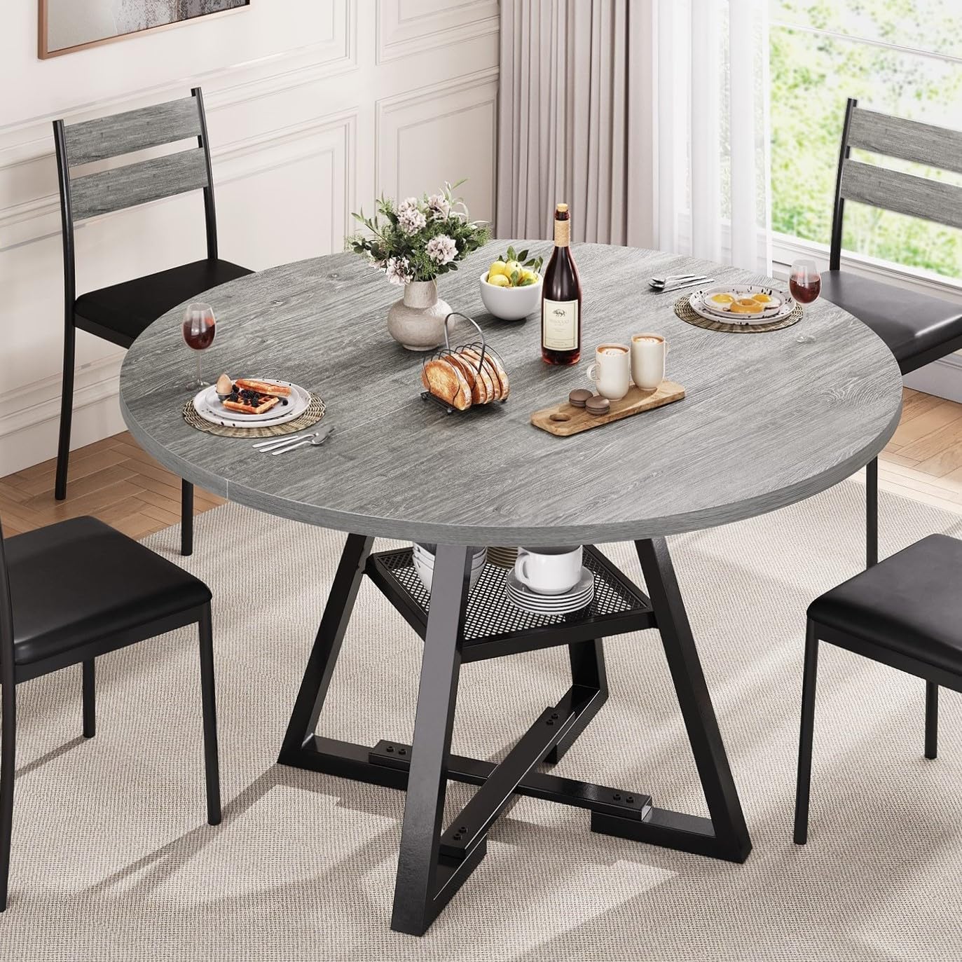 Jocoevol Round Dining Table for 4,Kitchen Dining Room Circle Dinner Pedestal Table,Space Saving Wood Kitchen & Dining Room Furniture (Grey, 47In)