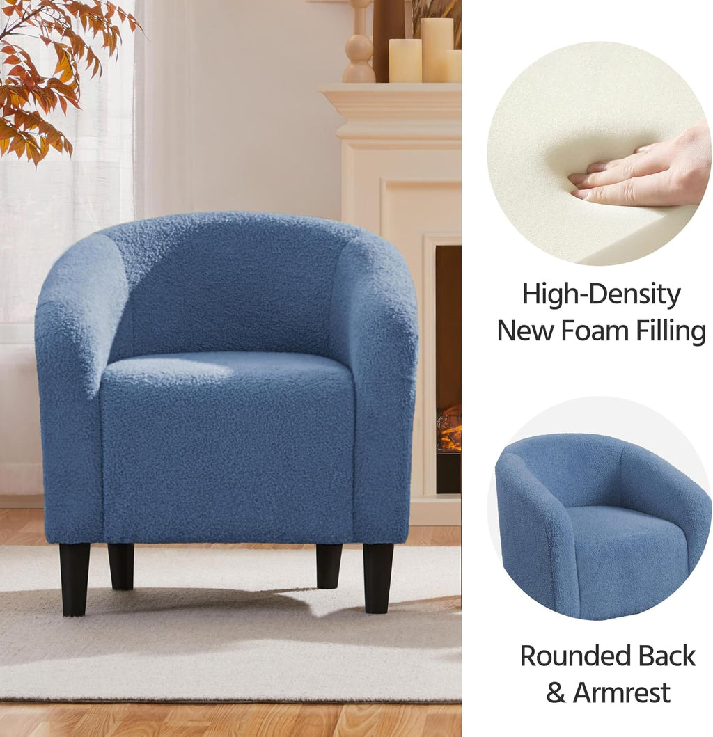 Yaheetech Accent Barrel Chair, Boucle Fabric Club Chair, Furry Sherpa Elegant Armchair with Cozy Soft Padded, Suitable for Living Room Bedroom Reception Room Office, Blue