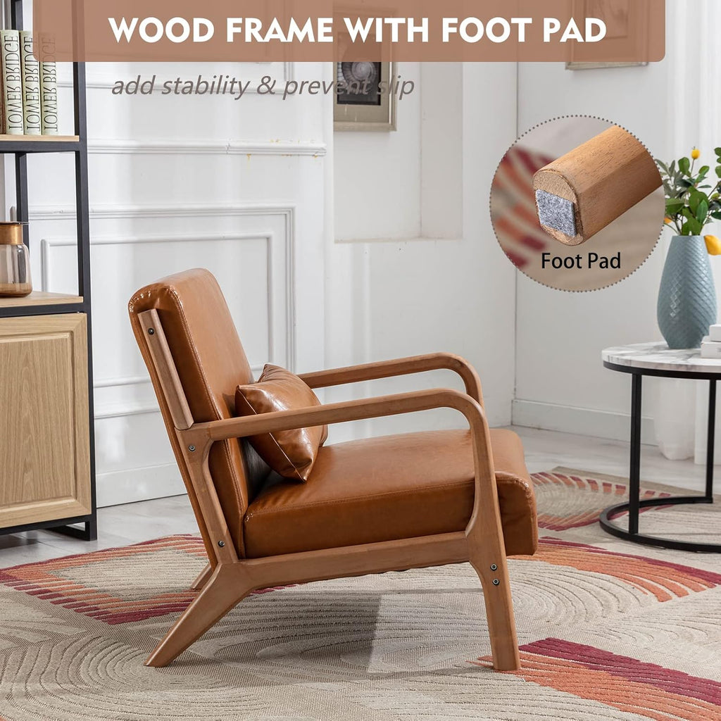 ANJ Mid Century Modern Accent Chairs Set of 2, PU Leather Reading Chair with Solid Wood Frame, Easy Assembly Armchair for Living Room