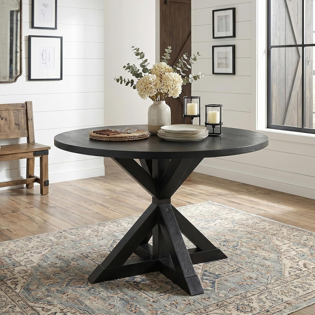 Roundhill Furniture Windvale Cross-Buck Base Dining Table, Black