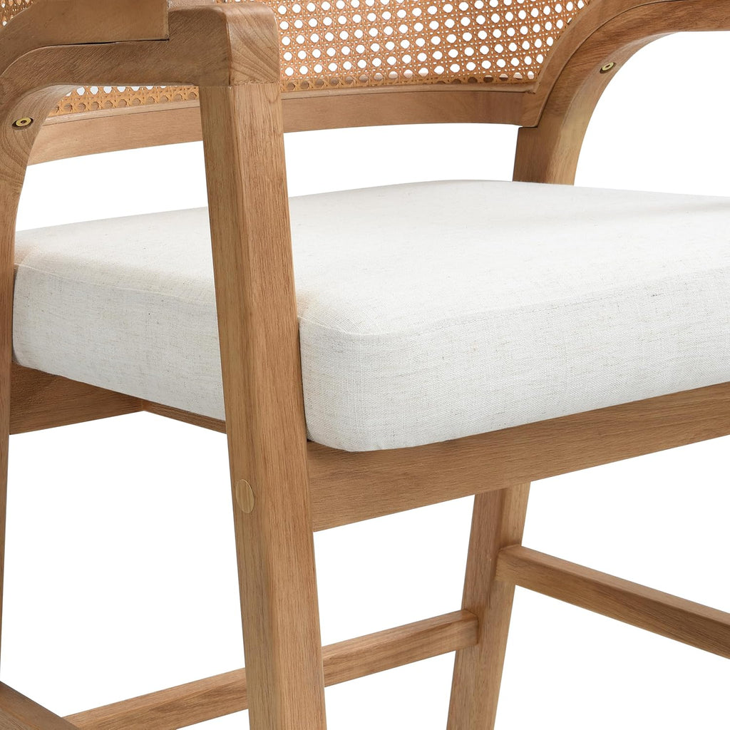 Christopher Knight Home Set of 2 Morley Wooden Counter Height Bar Stool, Kitchen Island Barstool with footrest, Curved Backrest Dining Chair, Soft Removable Cushions, Beige+Natural