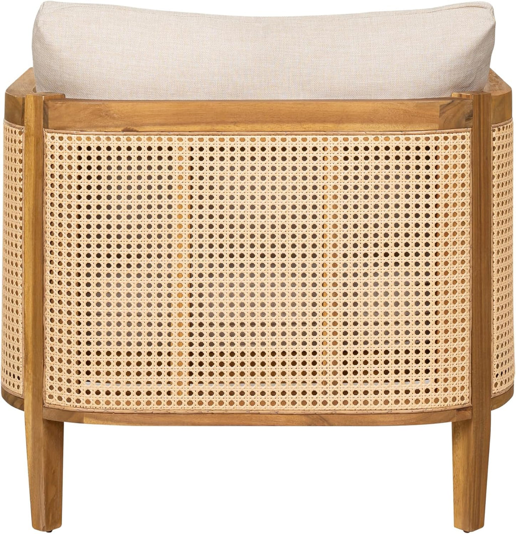 Christopher Knight Home Tilden Bohemian Acacia Wood Patio Accent Chairs, Wicker Lounge Chair Outdoor, Patio Furniture Single Sofa with Removable Cushion, Comfy Garden Reading Chair, Teak+Beige