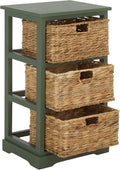 SAFAVIEH Furniture - Halle 3-Basket Side Table - Dusty Green - Solid Wood - Coastal Basket Storage Design - Ideal for Living Room, Entryway, 17.5' W x 13.5' D x 29.5' H - Fully Assembled (AMH5738J)