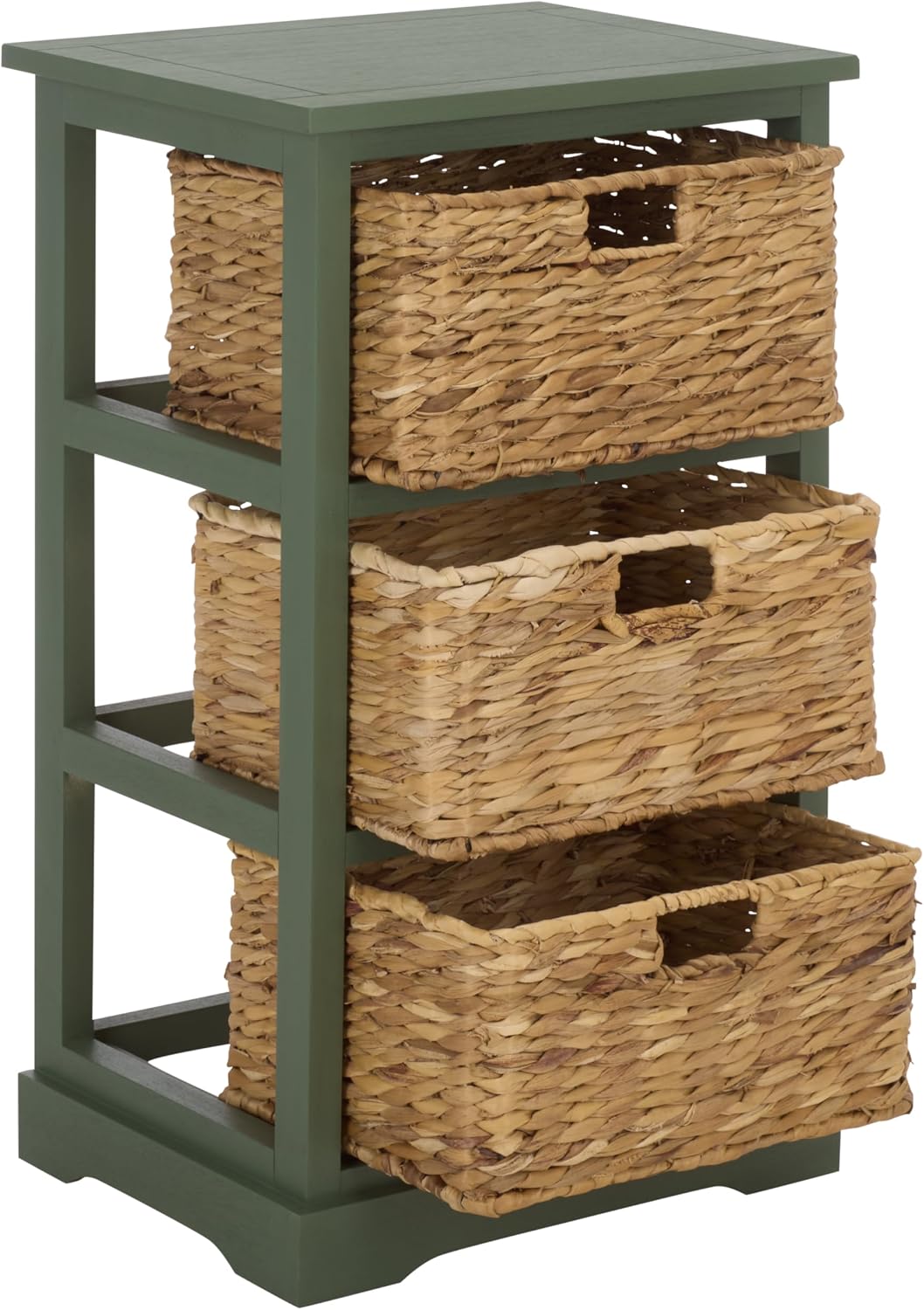 SAFAVIEH Furniture - Halle 3-Basket Side Table - Dusty Green - Solid Wood - Coastal Basket Storage Design - Ideal for Living Room, Entryway, 17.5' W x 13.5' D x 29.5' H - Fully Assembled (AMH5738J)