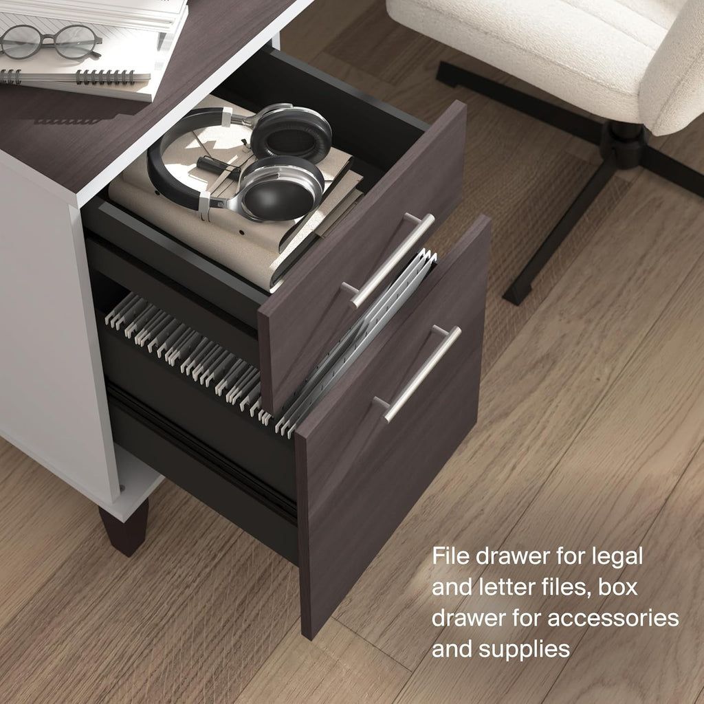 Bush Home 60-Inch Office Desk with Drawers, Computer Desk with File and Box Drawers, Home Office Workstation with Storage Cabinet, Writing Desk Furniture, Somerset Collection, Storm Gray and White