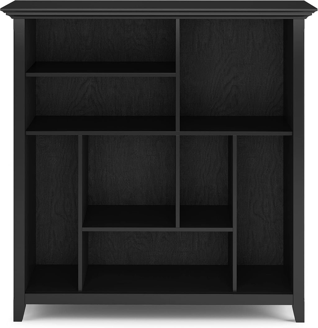 SIMPLIHOME Amherst Bookcase - 44 inch Tall Multi-Cube Solid Wood Cube Organizer in Black, Transitional Bookcase Storage for Living Room, Study Room or Office with Fixed Shelves and Tapered Legs