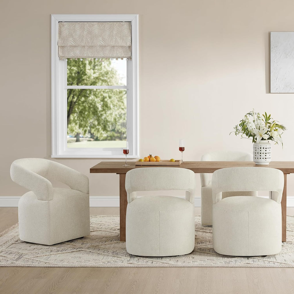 KISLOT Upholstered Dining Chairs with Casters Easy Assembly Require Modern Barrel Armchair with Rollers for Diningroom Bedroom Livingroom Reading Room,Set of 2,Cream Beige