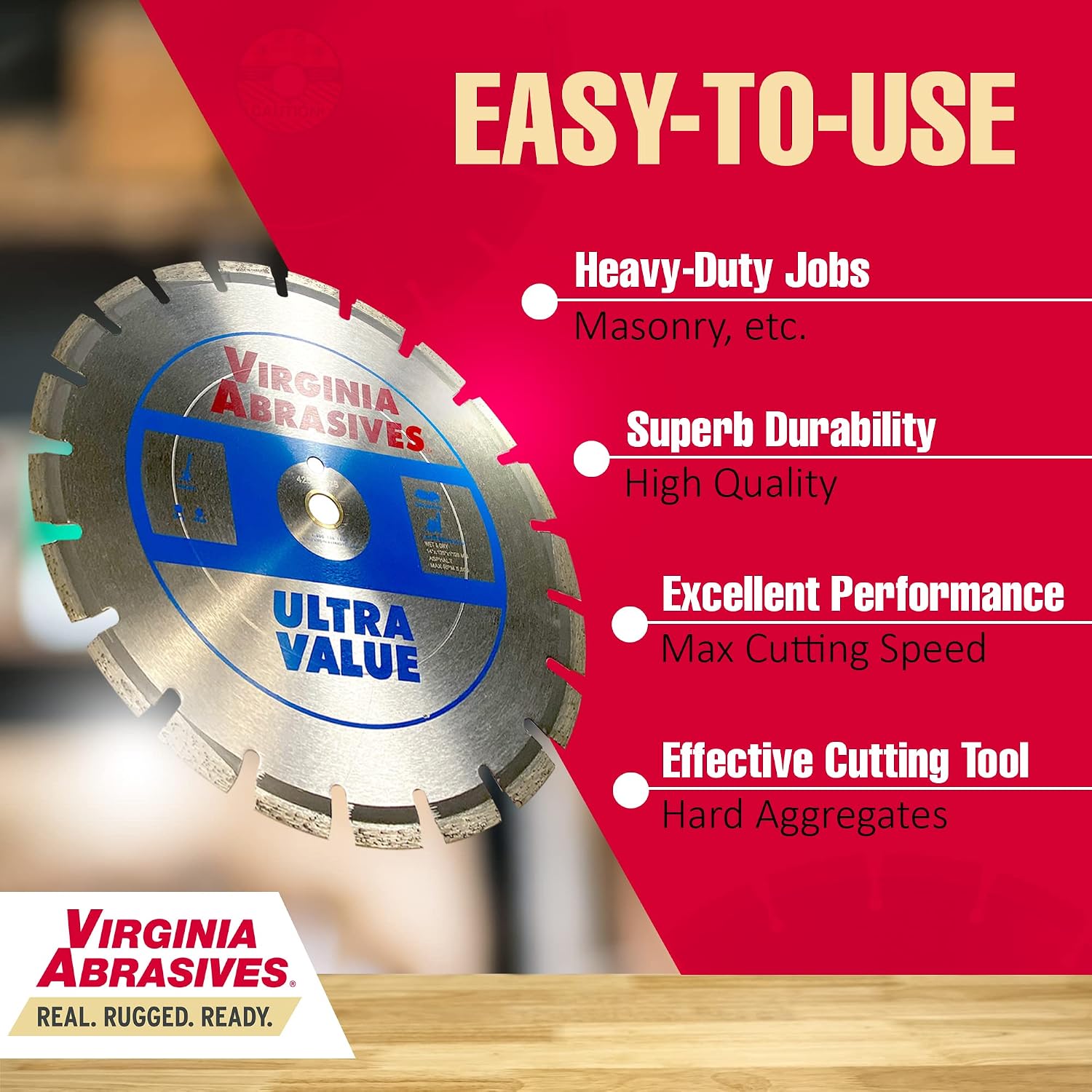 Virginia Abrasives 425-03078 - 14' Ultra-Value Asphalt Diamond Saw Blade - Wet/Dry Concrete Cutting Tool with 7mm Laser-Welded Segments - High Precision for High Speed/Walk Behind Saws -1pc