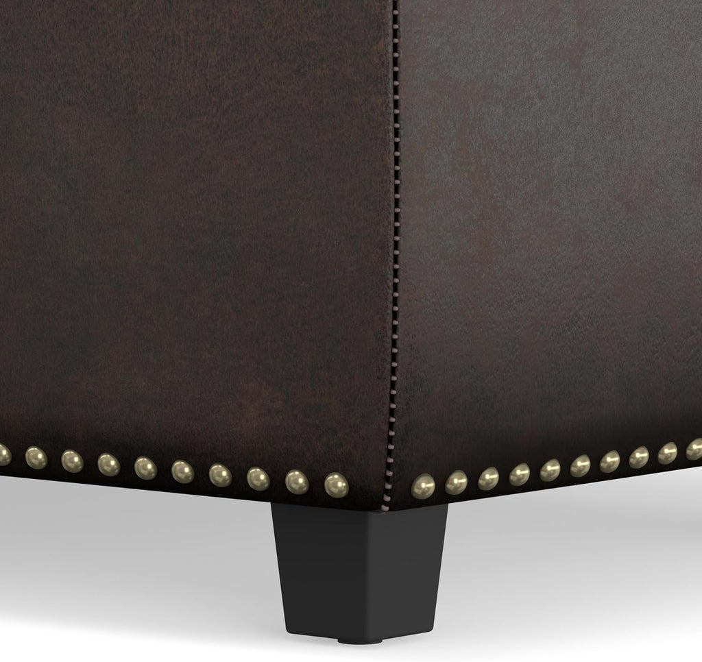 SIMPLIHOME Hamilton Storage Ottoman - 48 inch Wide Upholstered Vegan Leather Rectangle Storage Ottoman Bench in Distressed Brown, Traditional Tufted Ottoman for Living Room with Lift-Up Lid