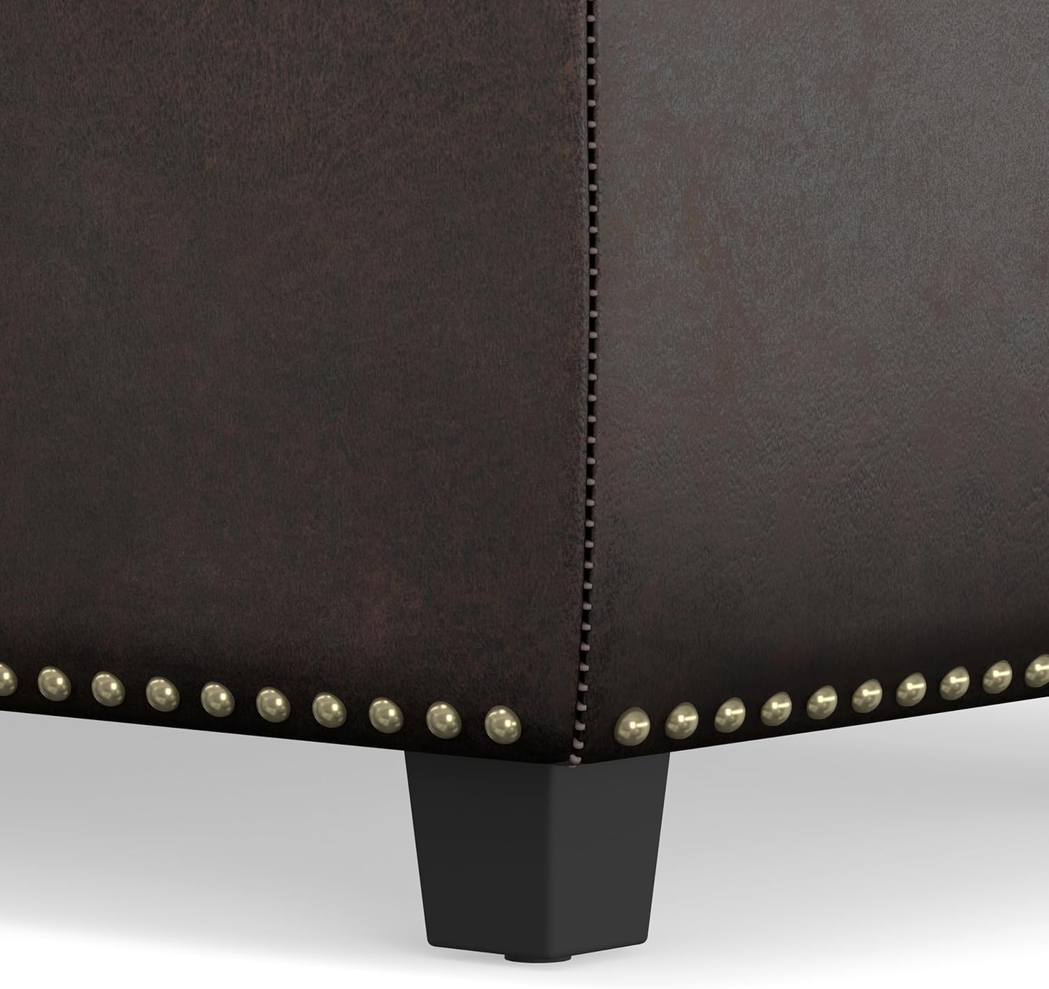 SIMPLIHOME Hamilton Storage Ottoman - 48 inch Wide Upholstered Vegan Leather Rectangle Storage Ottoman Bench in Distressed Brown, Traditional Tufted Ottoman for Living Room with Lift-Up Lid