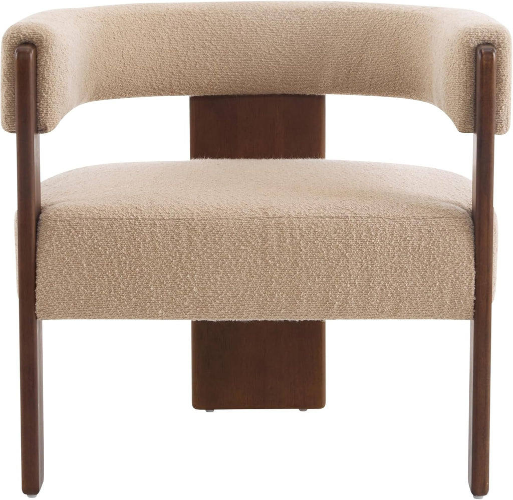 Christopher Knight Home Nettie Modern Accent Chair for Living Room, Boucle Fabric Single Lounge Sofa Chair with Wooden Frame, Comfy Reading Chair for Bedroom, Lounge Armchair with Cushion, Dark Beige