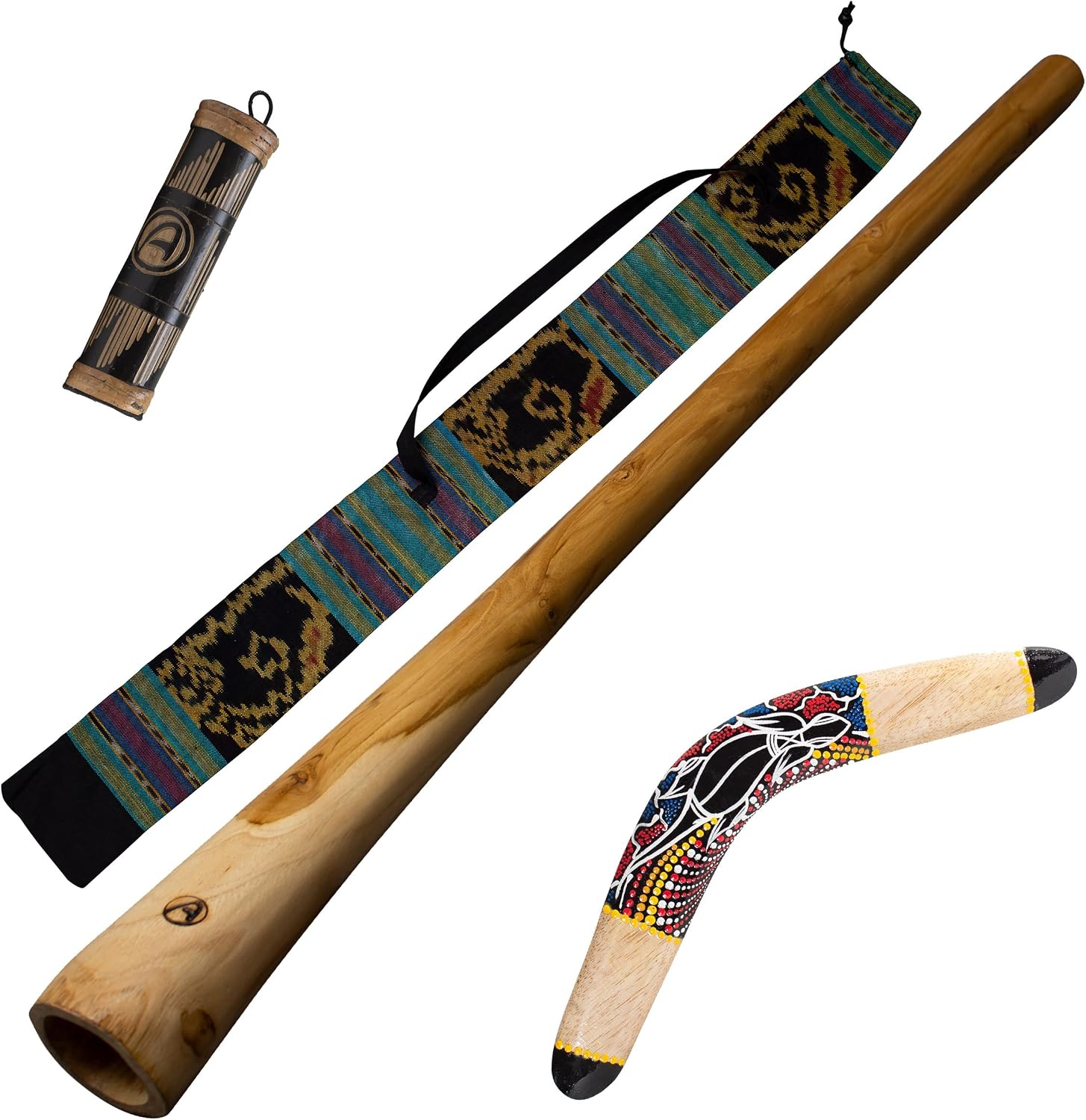 AT ''Dreamtime'' package: wooden didgeridoo 48'' - bag - wooden boomerang 40cm - rainstick/shaker 20cm