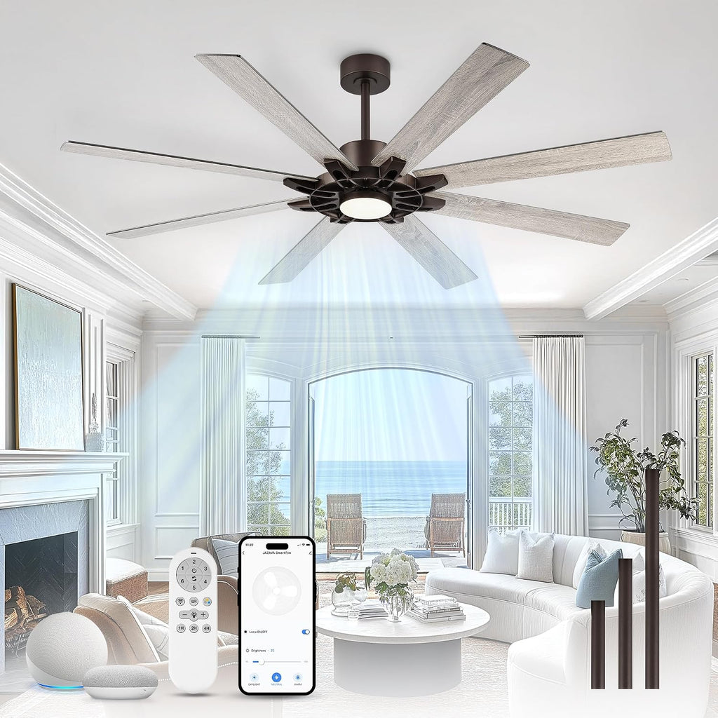 72 Inch Ceiling Fan with Light,Smart Ceiling Fan with Alexa Control,Large Oil Rubbed Bronze Indoor Outdoor Ceiling Fan,Modern Quiet Fan with Dual Finish 8 Blades for Patio, ZCCF05ORB-72