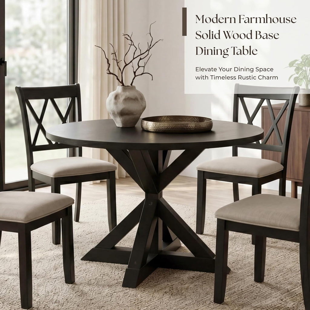 Roundhill Furniture Windvale Cross-Buck Base Dining Table, Black