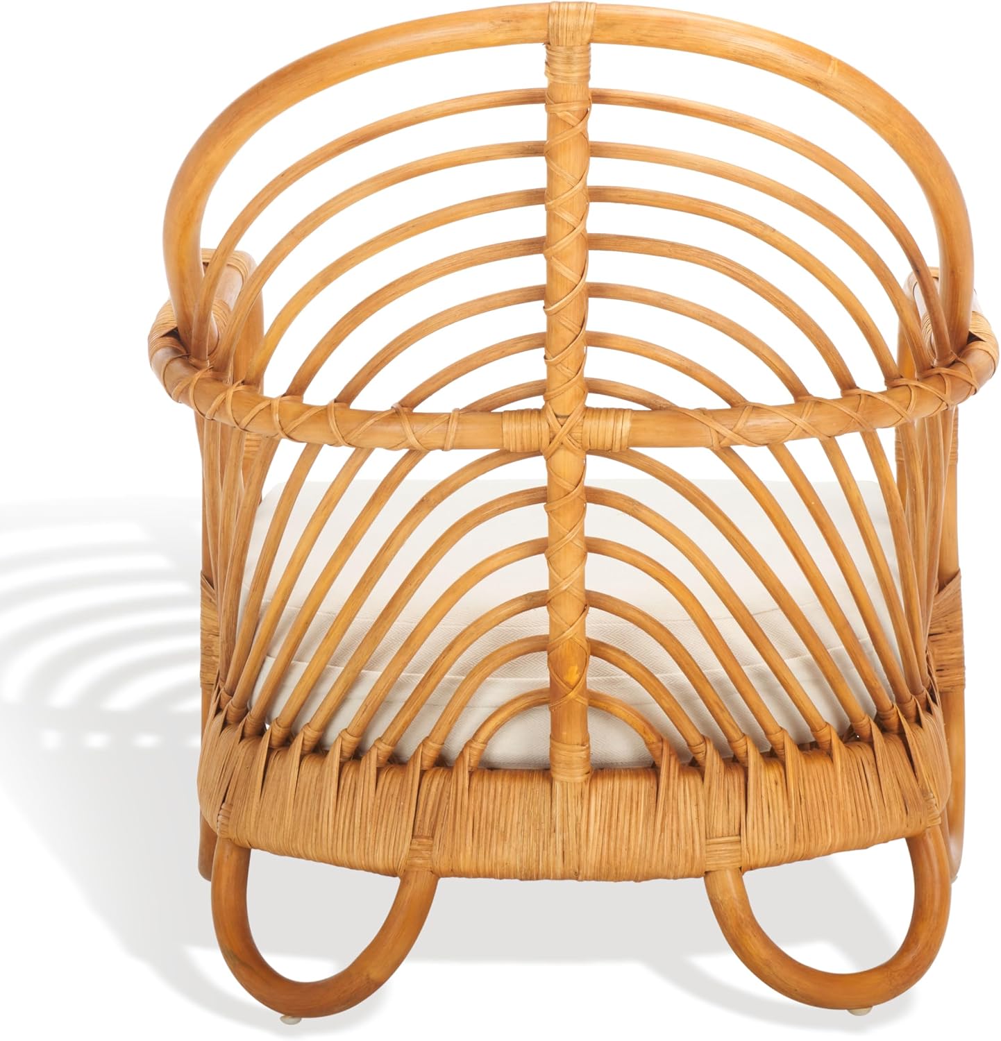 SAFAVIEH Couture Collection Ivybelle Tropical Coastal Natural Rattan/White Linen Cushion Accent Chair (Fully Assembled)