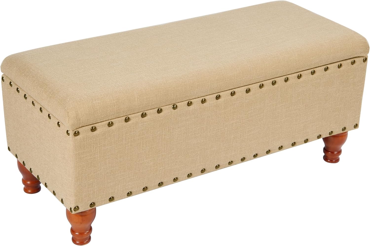 Homepop Home Decor | Upholstered Bench with Nailhead Trim | Large Ottoman with Storage for Living Room & Bedroom | Decorative Home Furniture, Tan Linen