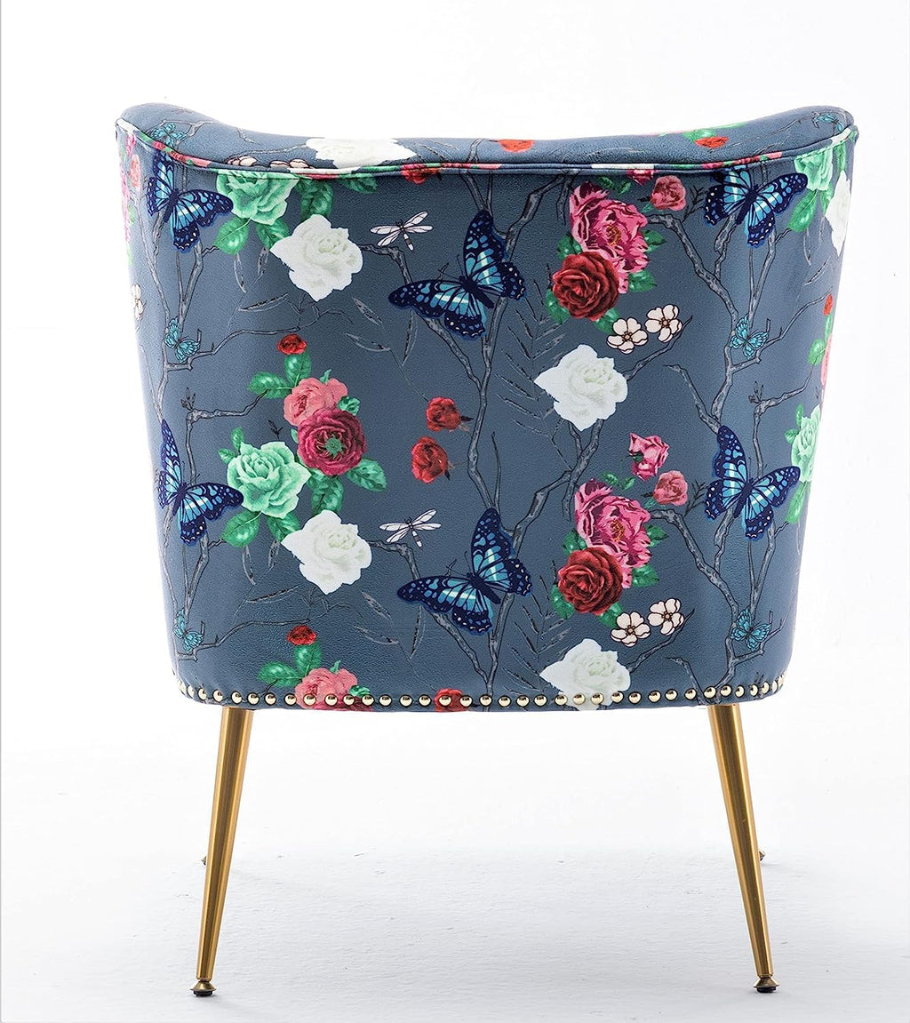 Container Furniture Direct Thia Armless Accent Chair for Living Room, Elegant Seat with Nailhead Trim, Gold Metal Legs and Comfortable Curved Back, 28' D x 25' W x 29.5' H, 07 Floral Print