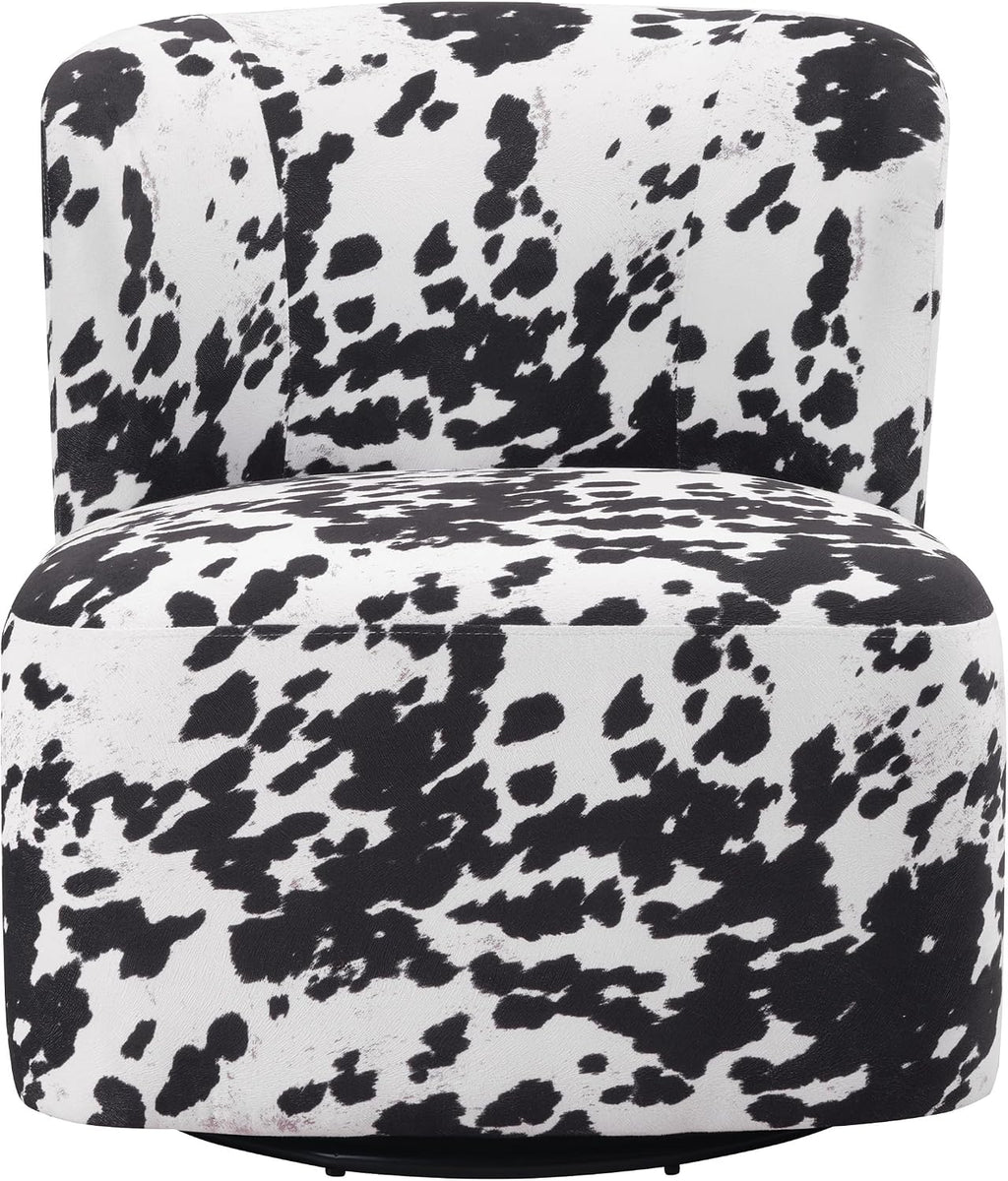 OSP Home Furnishings Lucia Modern Barrel Swivel Accent Chair, Black Cow Print Fabric