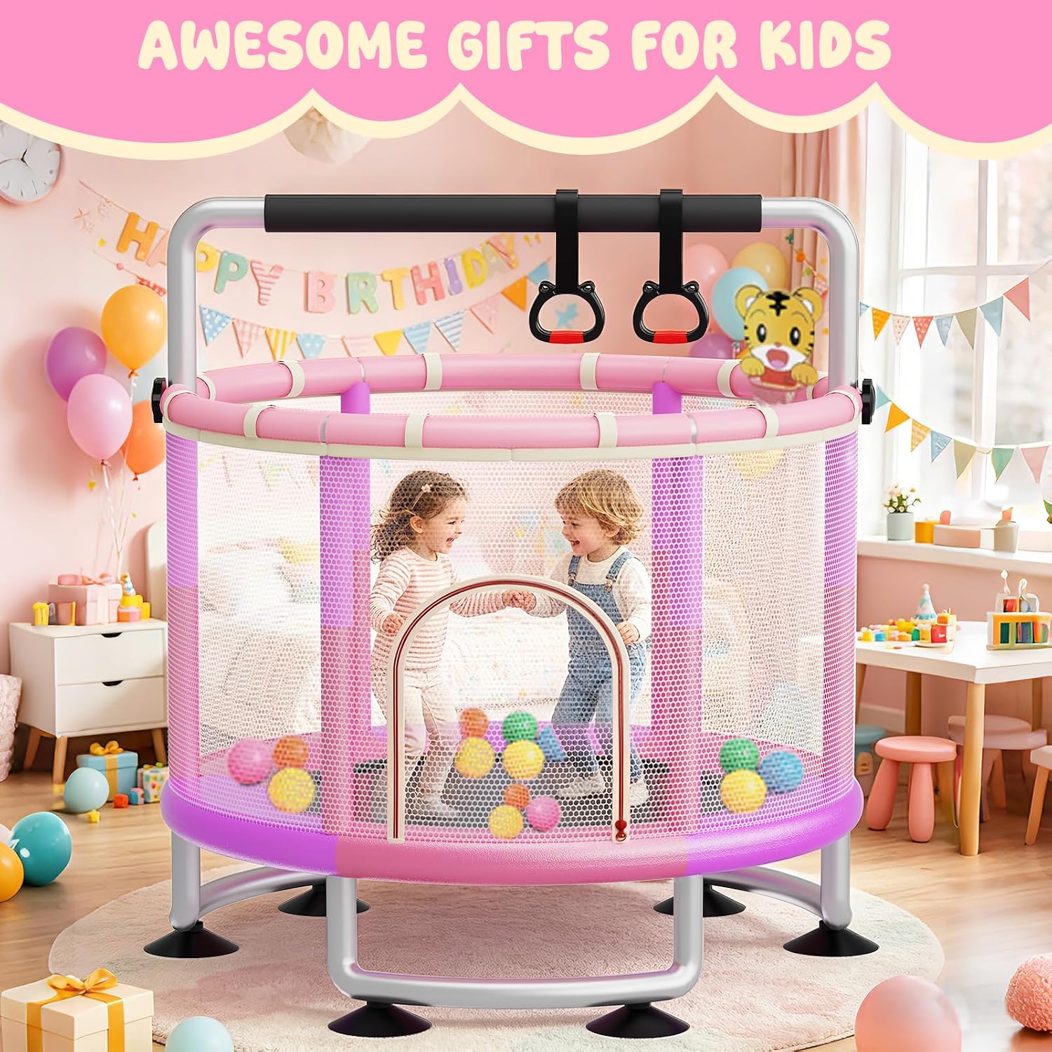 60' Toddler Trampoline for Kids,5FT Kids Trampoline for Toddlers 1-3,Upgrade Adjustable Kids Trampoline Indoor Outdoor,Mini Trampoline for Kids 2-5,500lbs Baby Small Trampoline with Net and Swing