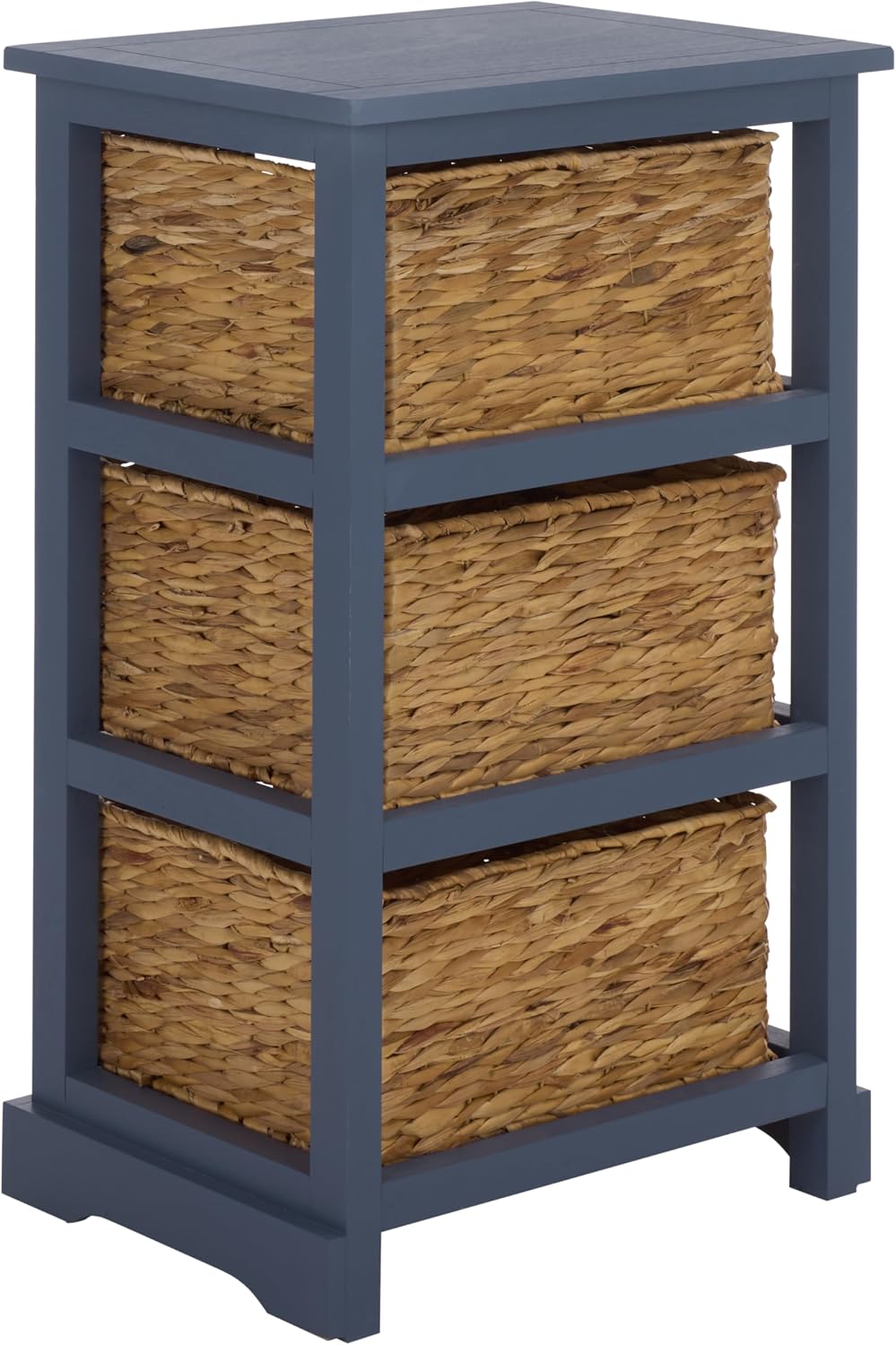 SAFAVIEH Furniture - Halle 3-Basket Side Table - Blue - Solid Wood - Coastal Basket Storage Design - Ideal for Living Room, Entryway, Home Office, 17.5'W x 13.5'D x 29.5'H - Fully Assembled (AMH5738H)