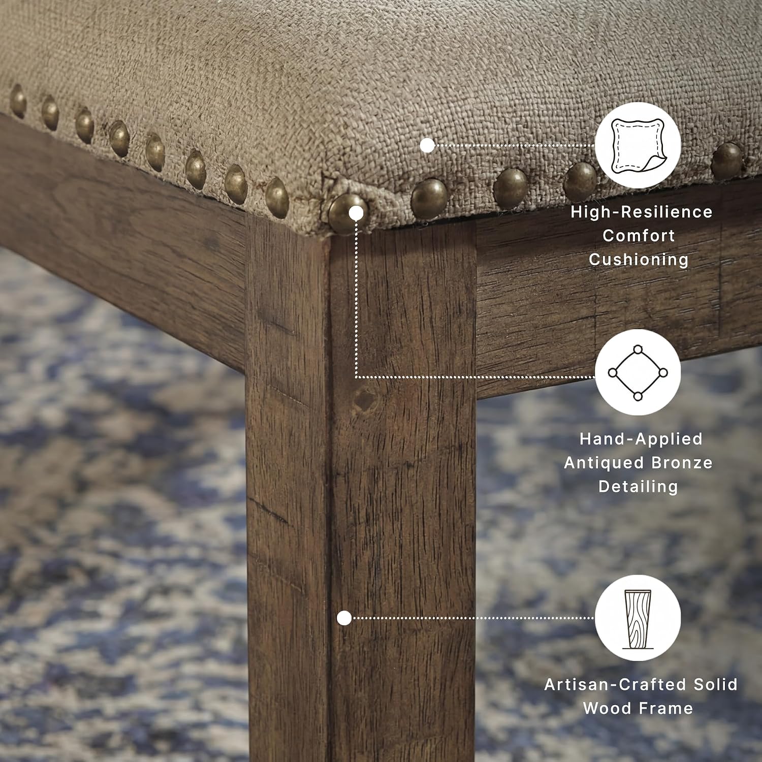 Signature Design by Ashley Moriville Casual Rustic Upholstered Dining Bench, Grey & Brown