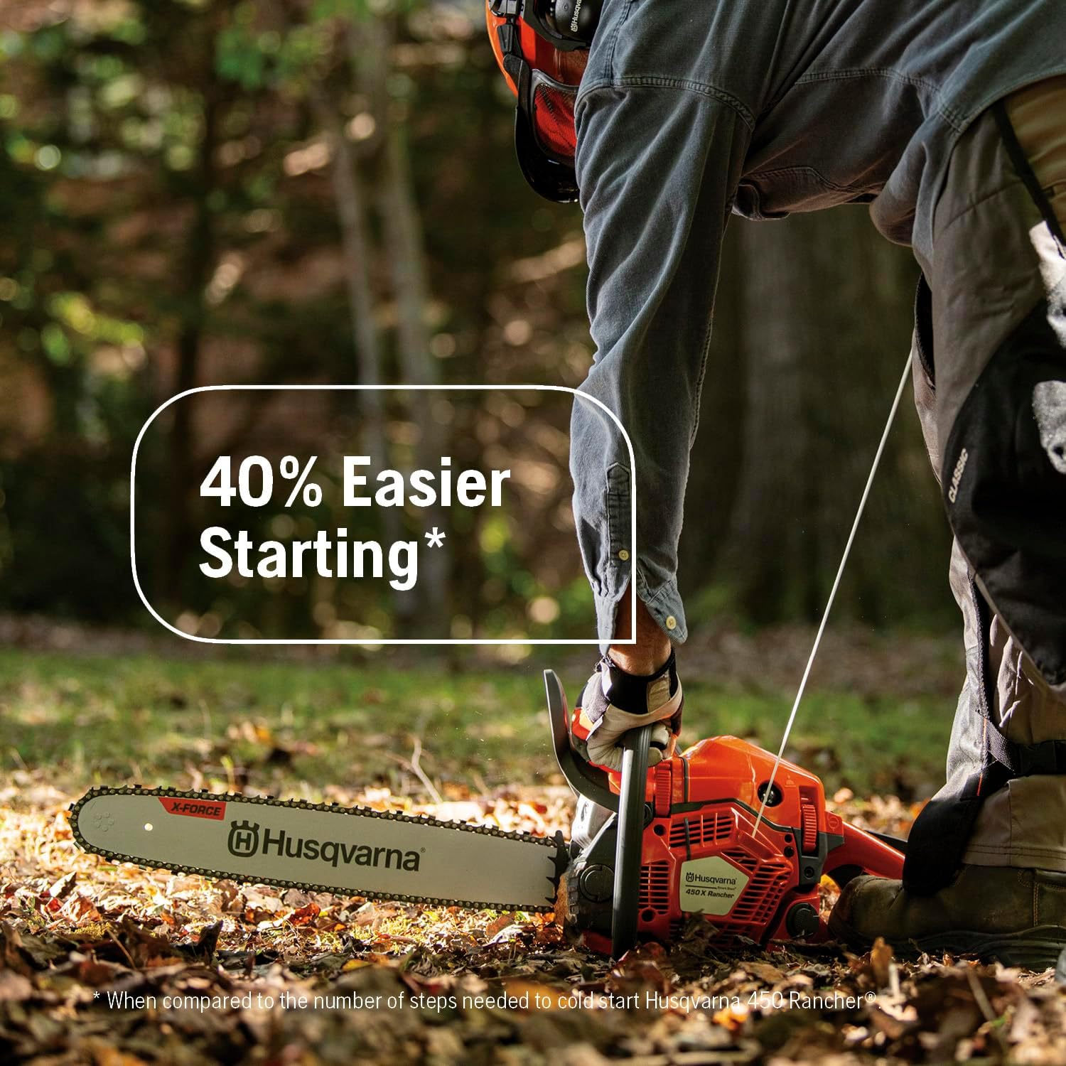Husqvarna 450X Rancher Gas Chainsaw 20 Inch, 50.2-cc 3.4-HP, 2-Cycle X-Torq Engine with Autotune For Cutting Firewood, Gifts for Men, 970702450