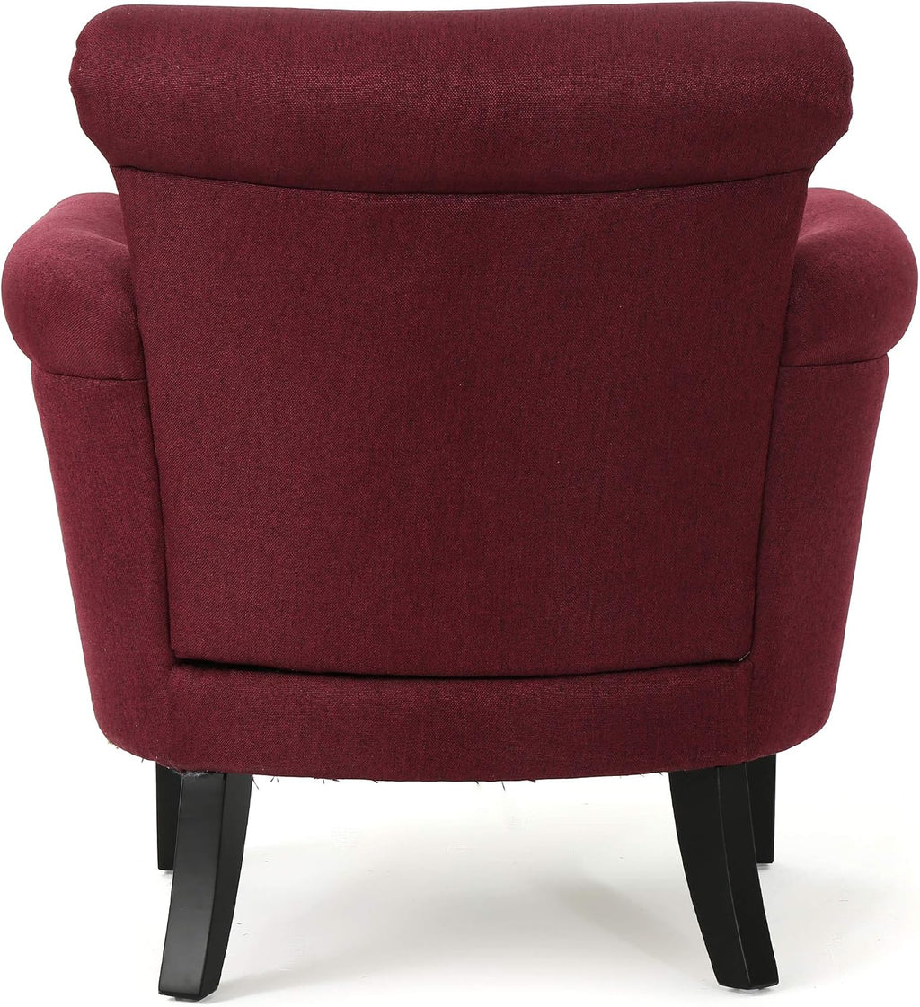 Brice Contemporary Scroll Arm Club Chair with Nailhead Trim, Wine and Dark Brown