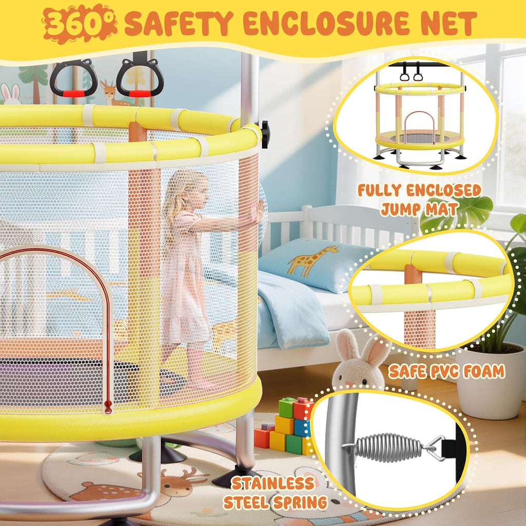 60' Toddler Trampoline for Kids,5FT Kids Trampoline for Toddlers 1-3,Upgrade Adjustable Kids Trampoline Indoor Outdoor,Mini Trampoline for Kids 2-5,500lbs Baby Small Trampoline with Net and Swing