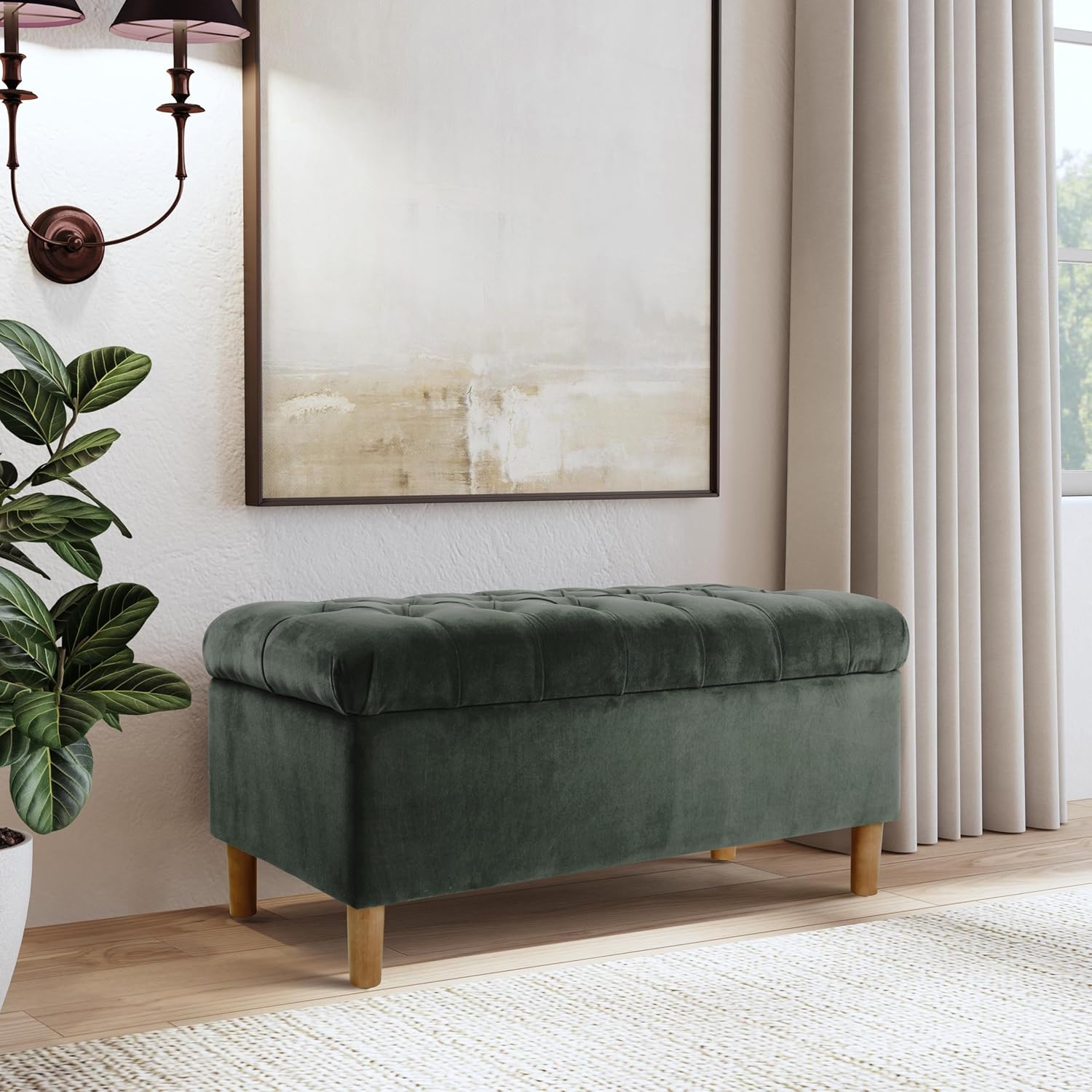 HomePop 40' Ainsley Button Tufted Storage Bench - Loden Green Velvet