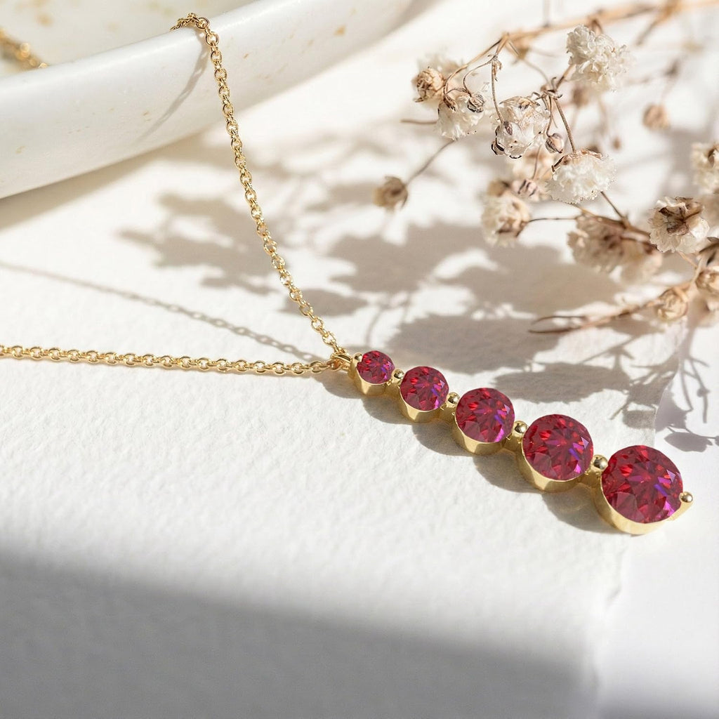 GOODSTONE JEWELS Linear Drop Pendant Necklace for Women in Yellow Gold Plated | Size 16+2 Inch Cable Chain with Lobster Clasp | Natural Birthstone Jewelry Gift for Her