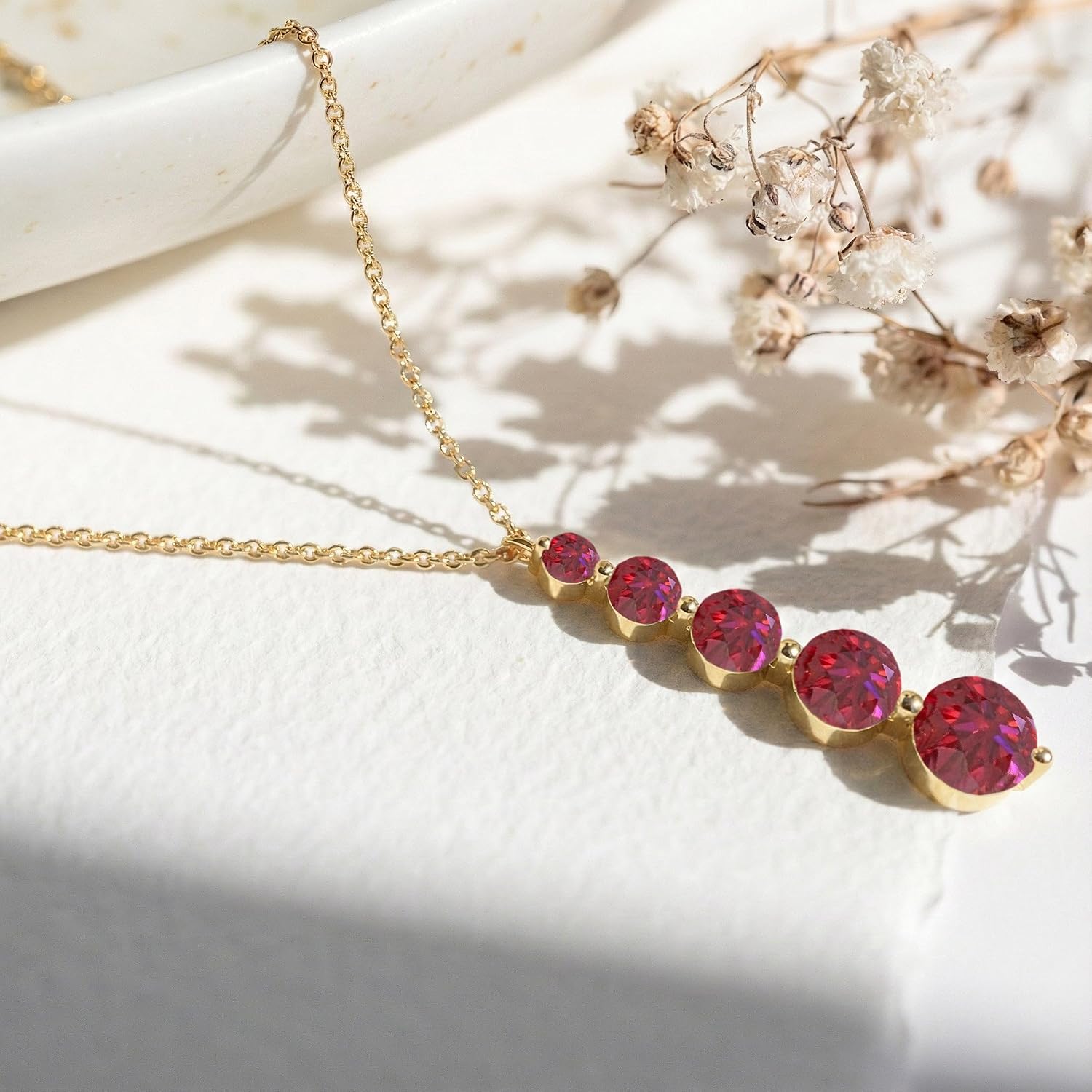 GOODSTONE JEWELS Linear Drop Pendant Necklace for Women in Yellow Gold Plated | Size 16+2 Inch Cable Chain with Lobster Clasp | Natural Birthstone Jewelry Gift for Her