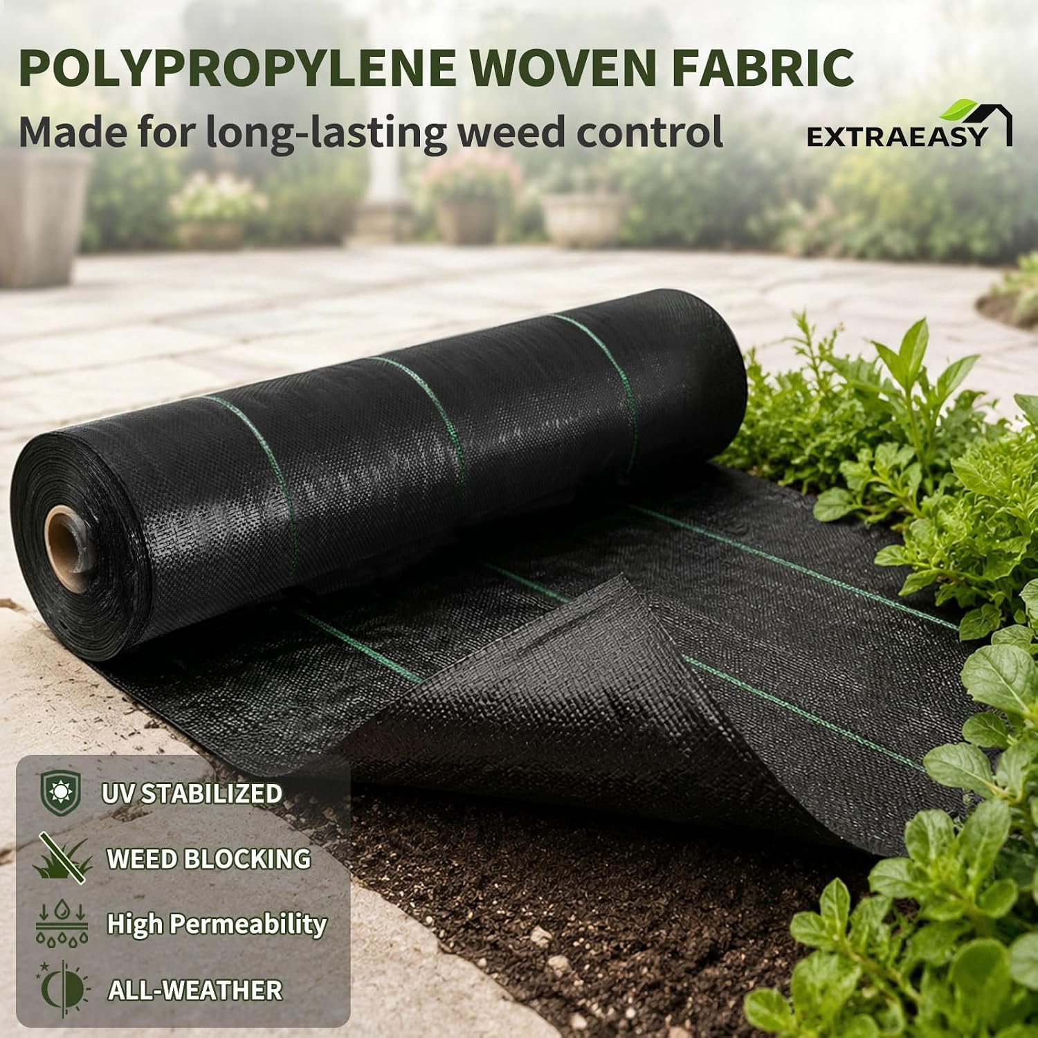 EXTRAEASY 6.5ft x 300ft Weed Barrier Fabric, Heavy Duty Landscape Fabric, 3.2oz Weed Control Fabric, Tear-Resistant Weed Blocker Ground Cover for Garden, Gravel, Driveway, Flower Bed