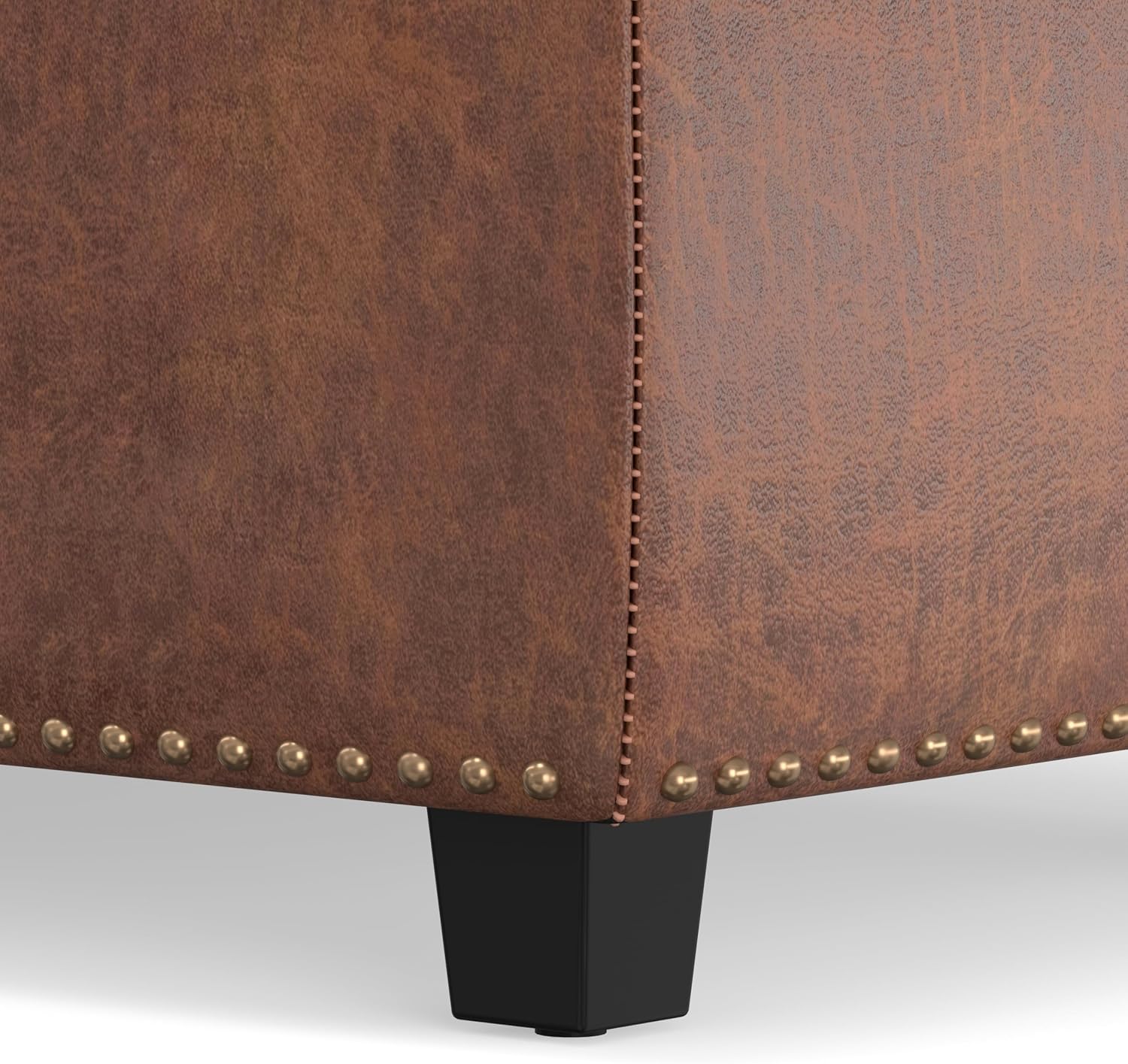 SIMPLIHOME Hamilton Storage Ottoman - 48 inch Wide Upholstered Vegan Leather Rectangle Storage Ottoman Bench in Distressed Umber Brown, Traditional Tufted Ottoman for Living Room with Lift-Up Lid