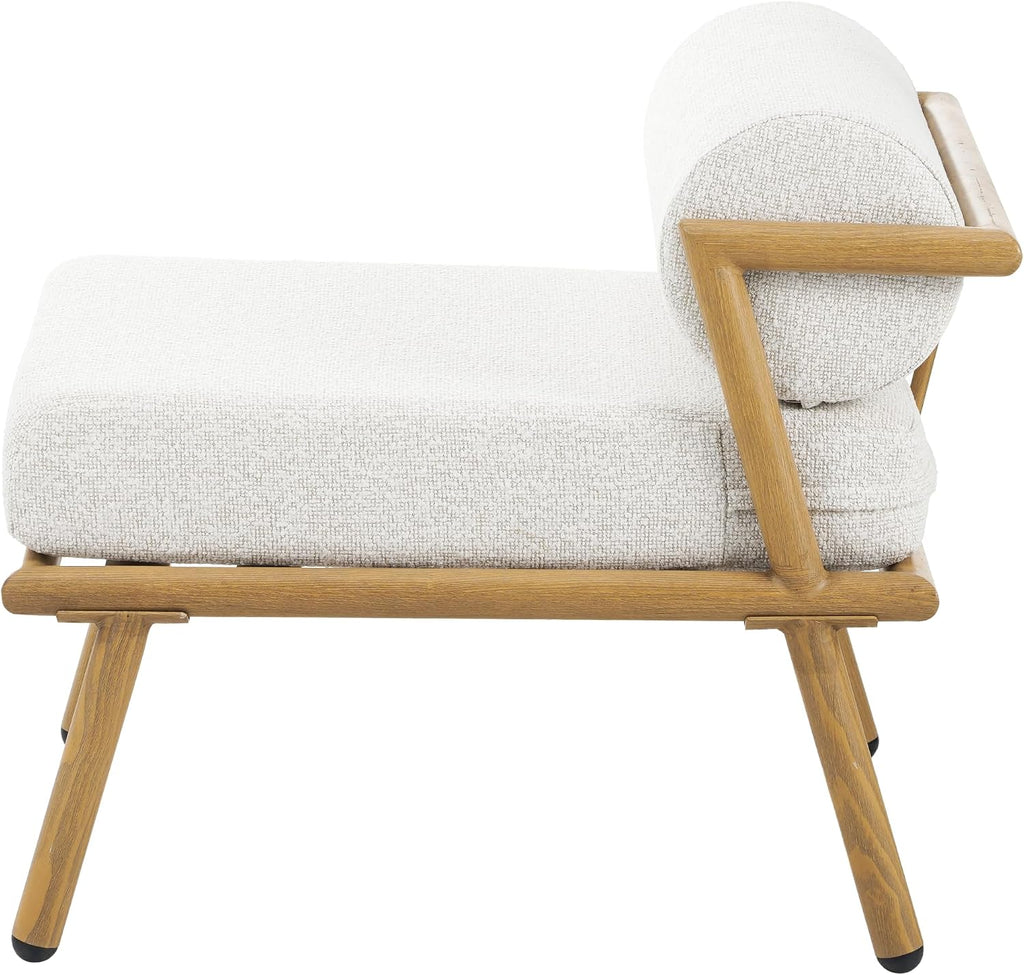 Christopher Knight Home Dessa Patio Accent Chairs Set of 2, Wood-Like Club Chairs, Boucle Lounge Chair, Upholstered Armless Chair, Iron Frame Stable Seating for Garden Poolside Backyard, White+Teak