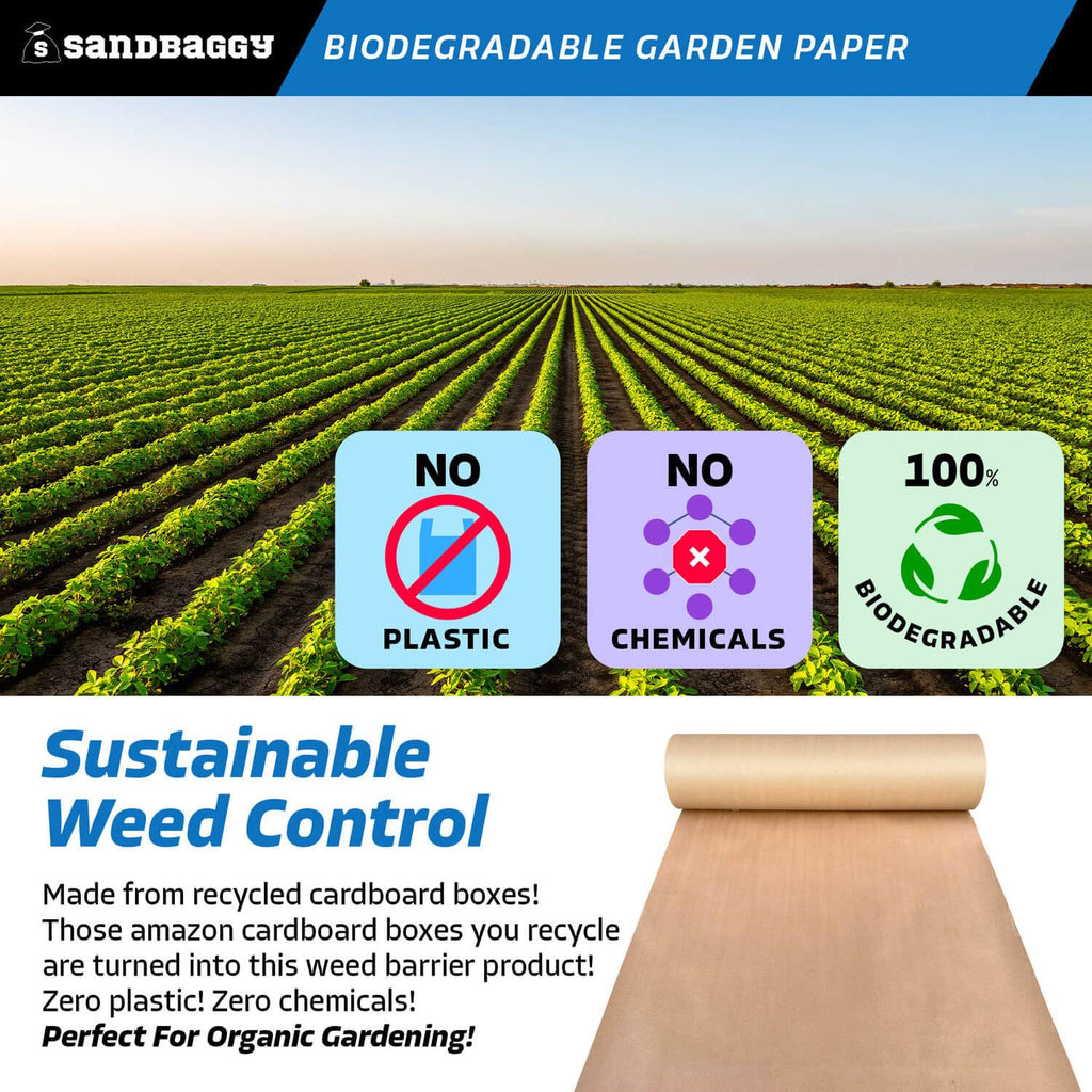 Sandbaggy Biodegradable Landscape Fabric - Garden Paper for Weeds - Paper Mulch Rolls - Made in America (5 ft x 475 ft, 1)