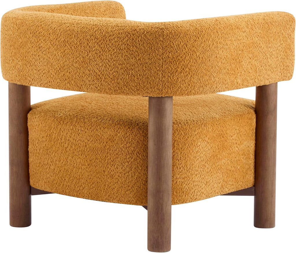 Christopher Knight Home Carly Low Profile Accent Chair, Round Backrest Side Chair, Living Room Armchair with Boucle Fabric Cushion, Comfy Reading Chair for Bedroom, Wooden Single Lounge Sofa, Yellow