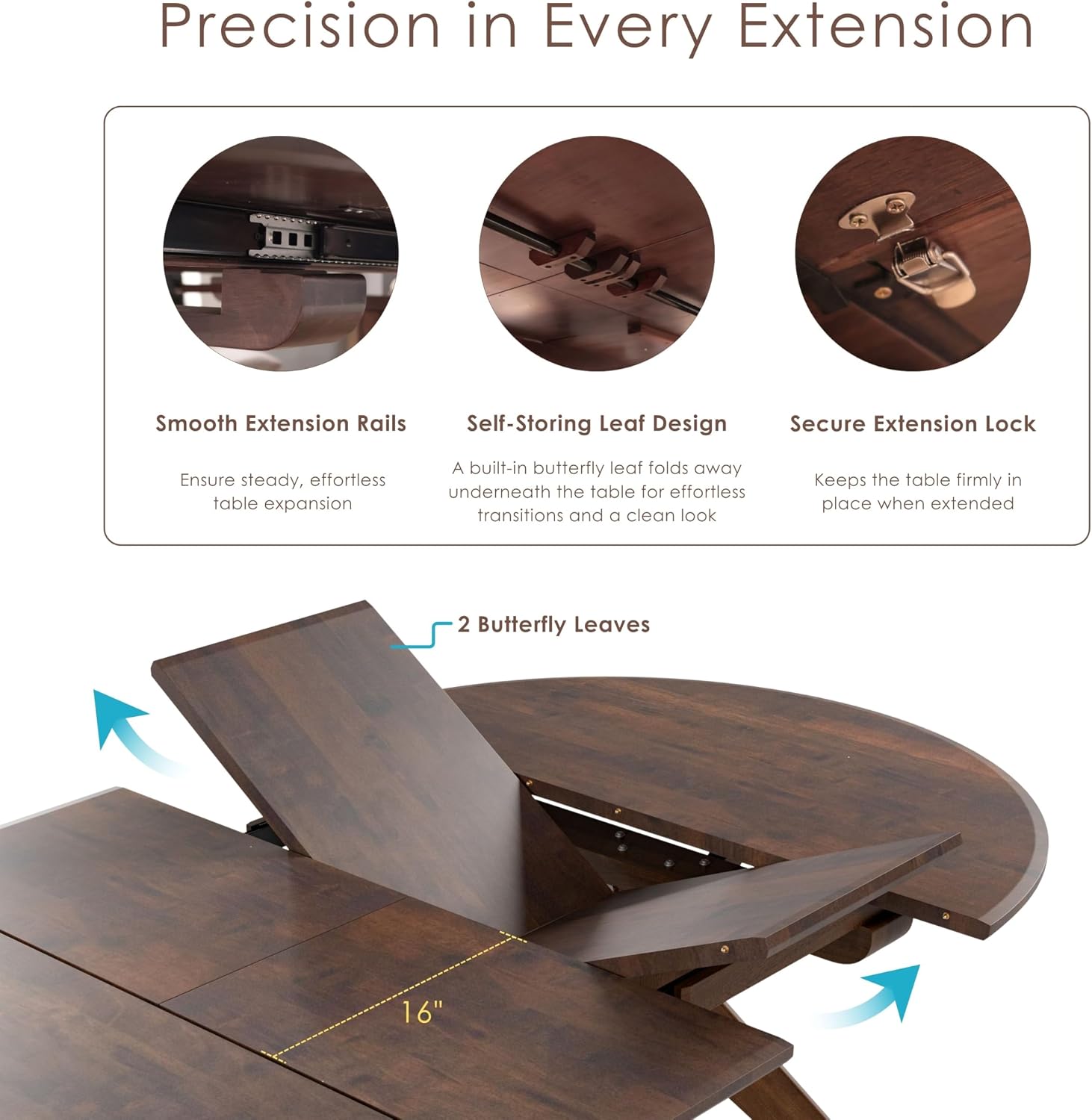 Furniture of America Nazaen V 78.5' Mid-Century Modern Solid Wood Live Edge Extendable Dining Table with Steel Support, Walnut Finish, Seats 6–8