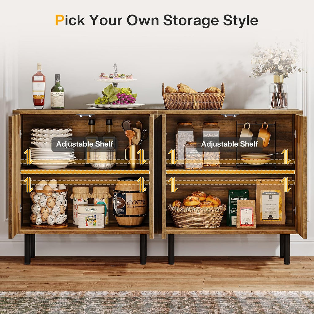 Tribesigns Set of 2 Sideboard Buffet with Storage, 59' Buffet Sideboard Cabinet with Adjustable Shelves, Accent Storage Cabinet for Living Room, Rustic Brown
