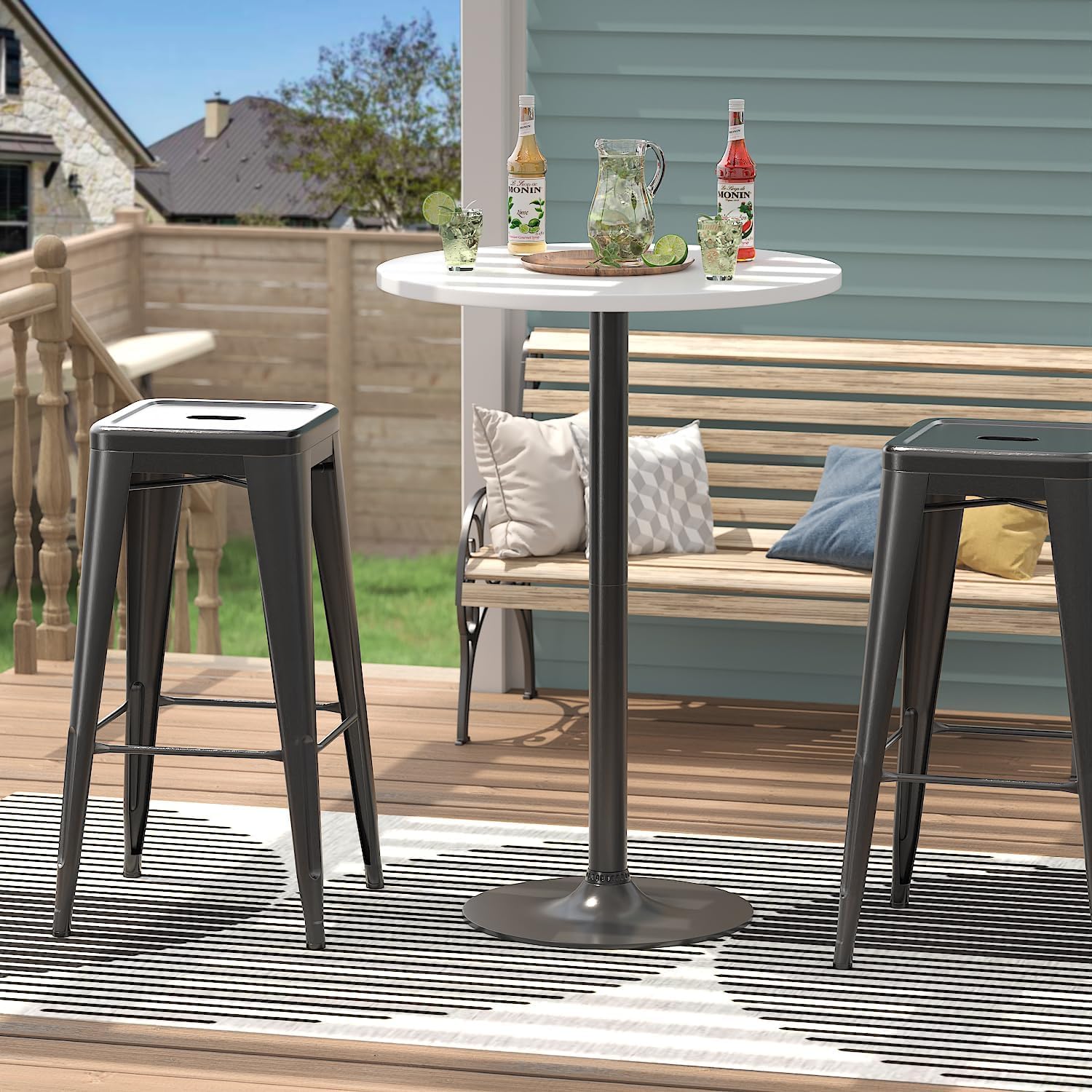 Furmax Bistro Pub Table Round Bar Height Cocktail Table for Home Bar, Round Bar Tables for Party, Dining Room, Living Room and Wedding, Metal Base MDF Top, 40.6 Inch Height (4, White-1)