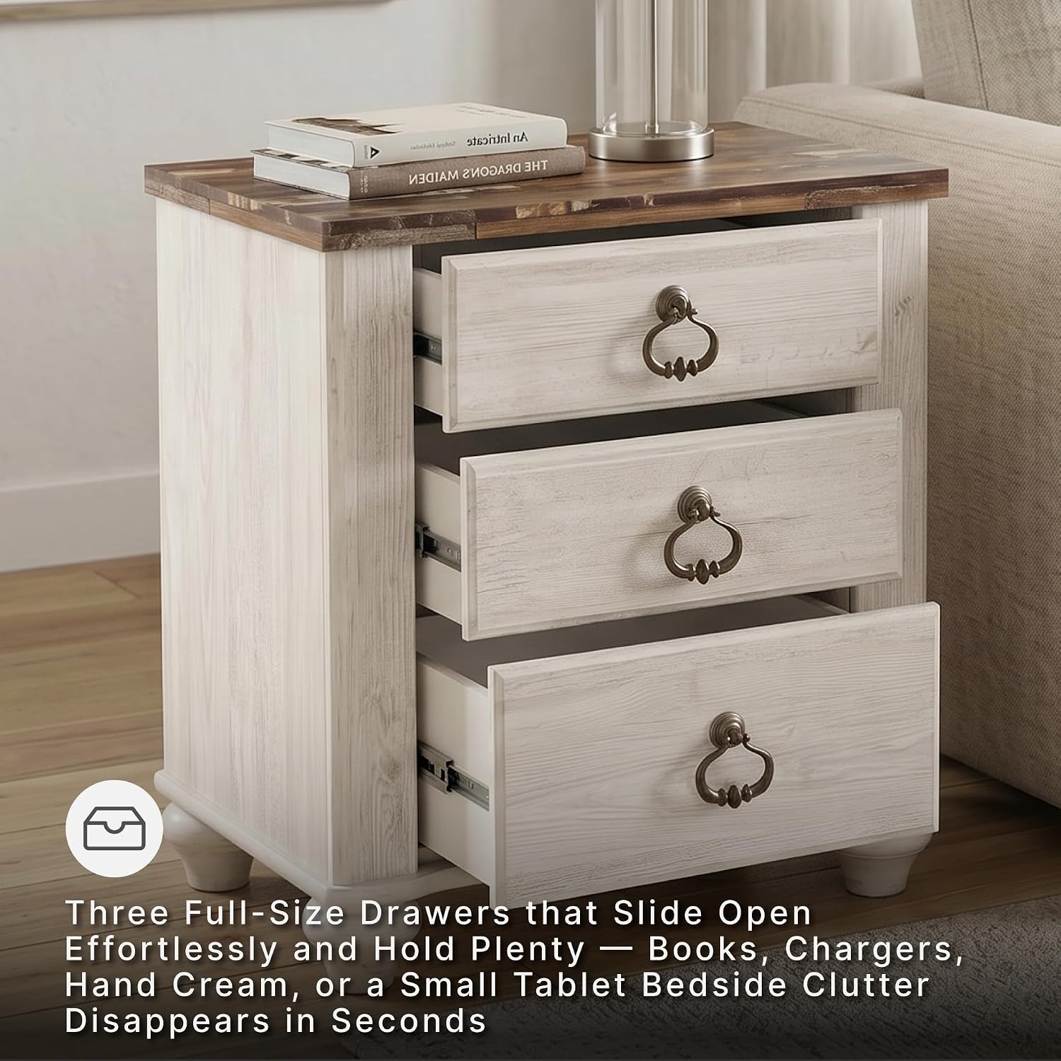 Signature Design by Ashley Willowton Farmhouse 2 Drawer Nightstand with USB Charging Ports, 25.67' Tall, Whitewash