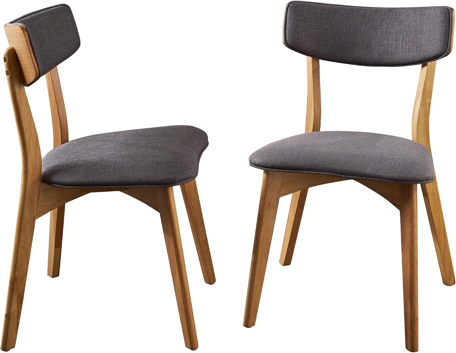 Christopher Knight Home Abrielle Mid-Century Modern Fabric Dining Chairs with Natural Oak Finished Rubberwood Frame, 2-Pcs Set, Dark Grey / Natural Oak