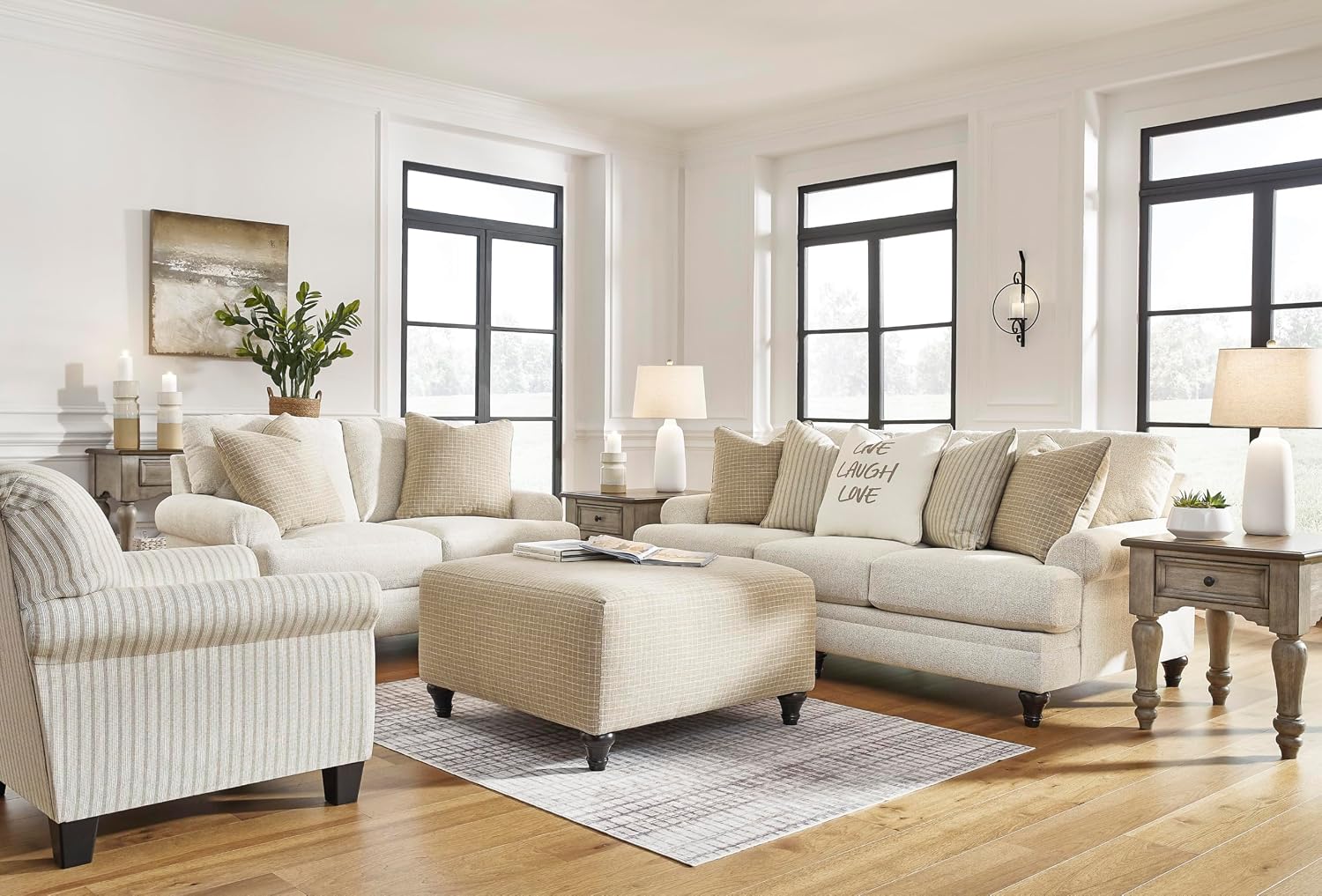 Signature Design by Ashley Valerani Classic Striped Upholstered Accent Chair, Beige