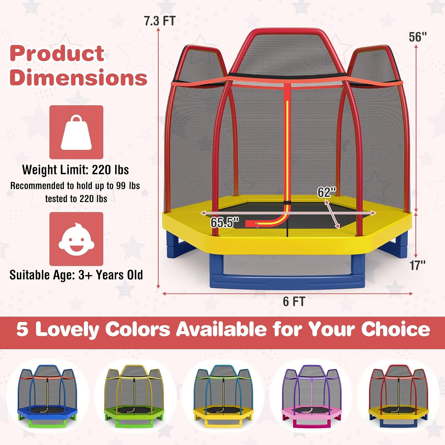 GYMAX Trampoline for Kids, 7FT Toddler Trampoline with Safety Enclosure Net & Seamless Spring Pad, Heavy Duty Small Indoor/Outdoor Trampoline for Boys, Girls Age 3+