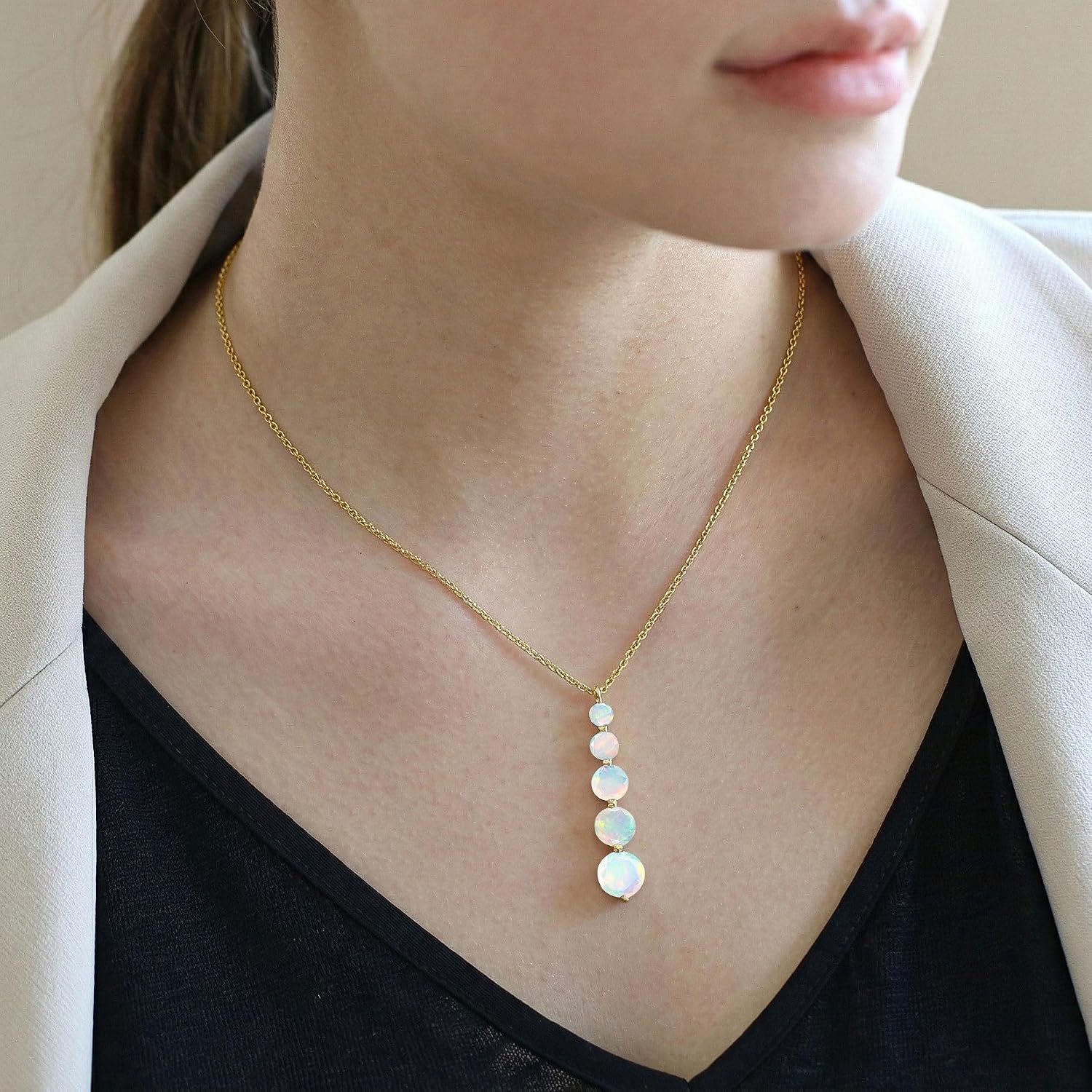 GOODSTONE JEWELS Linear Drop Pendant Necklace for Women in Yellow Gold Plated | Size 16+2 Inch Cable Chain with Lobster Clasp | Natural Birthstone Jewelry Gift for Her