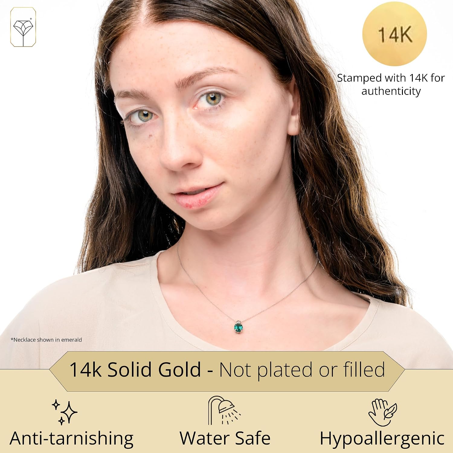 MAX + STONE Solid 14k White or Yellow Gold Gemstone Oval Pendant Necklace for Women with a Drop Twist Setting 9mm x 7mm Birthstone and Adjustable Cable Chain Size 16 to 18 Inches